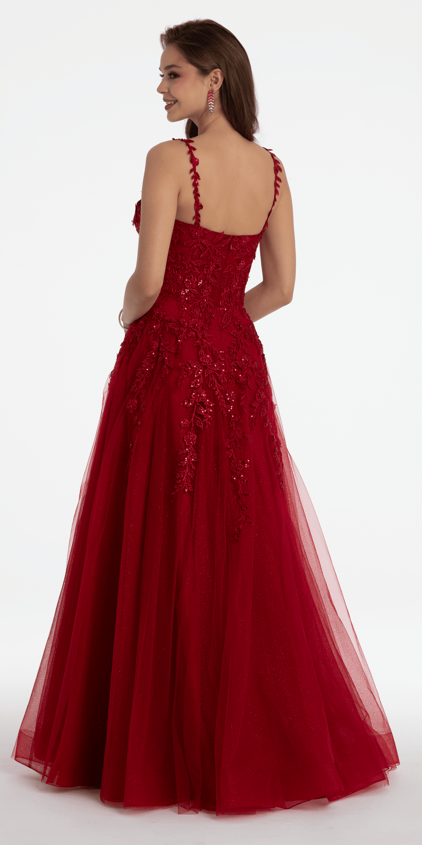 Camille La Vie/ Embroidered Sweetheart Tulle Ballgown with Side Slit /missy/ size /0 / wine/back