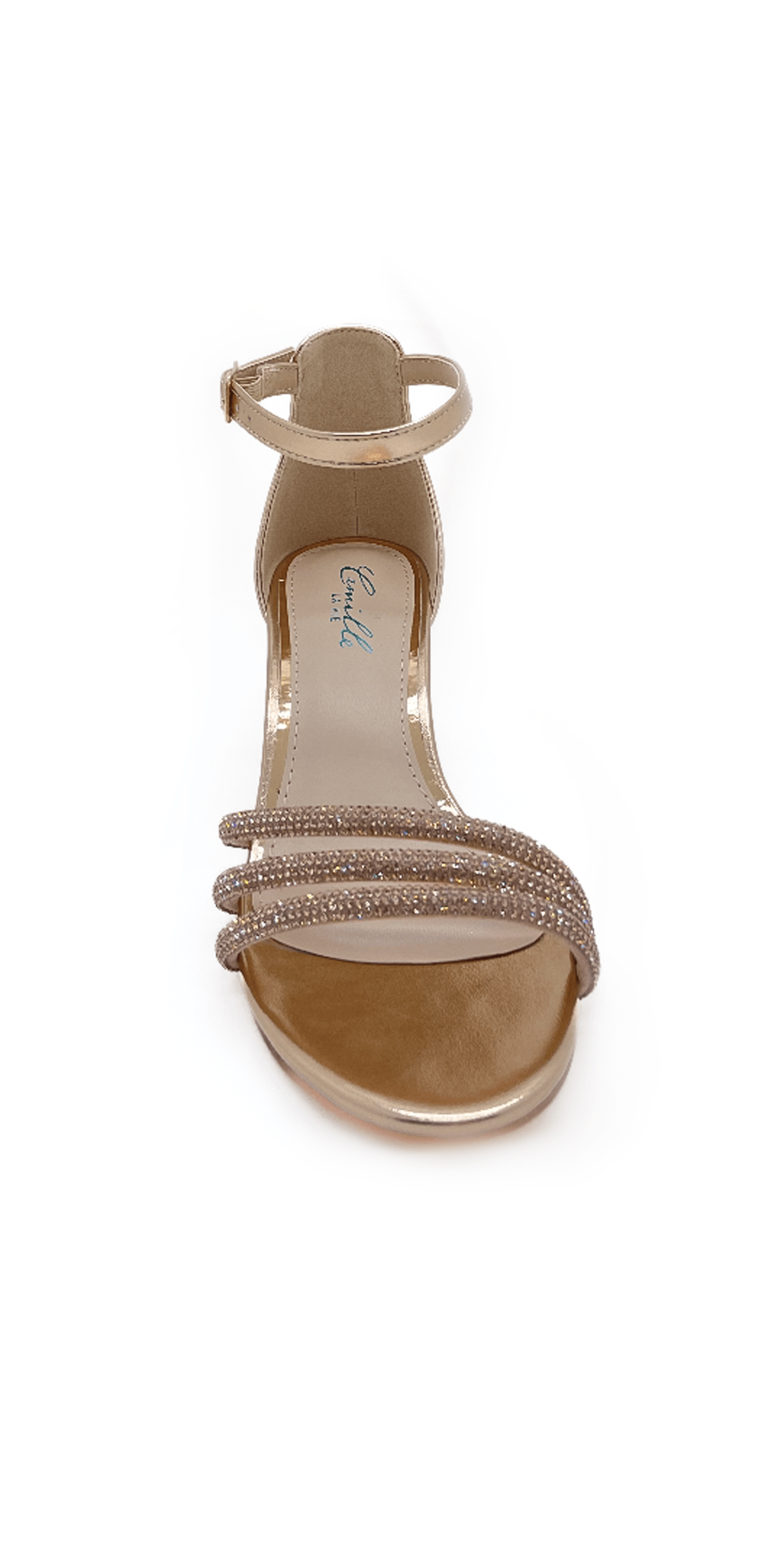 Camille La Vie/ Scooter Metallic Low Block Heel Rhinestone Sandal/Size 5.5/Rose/Front