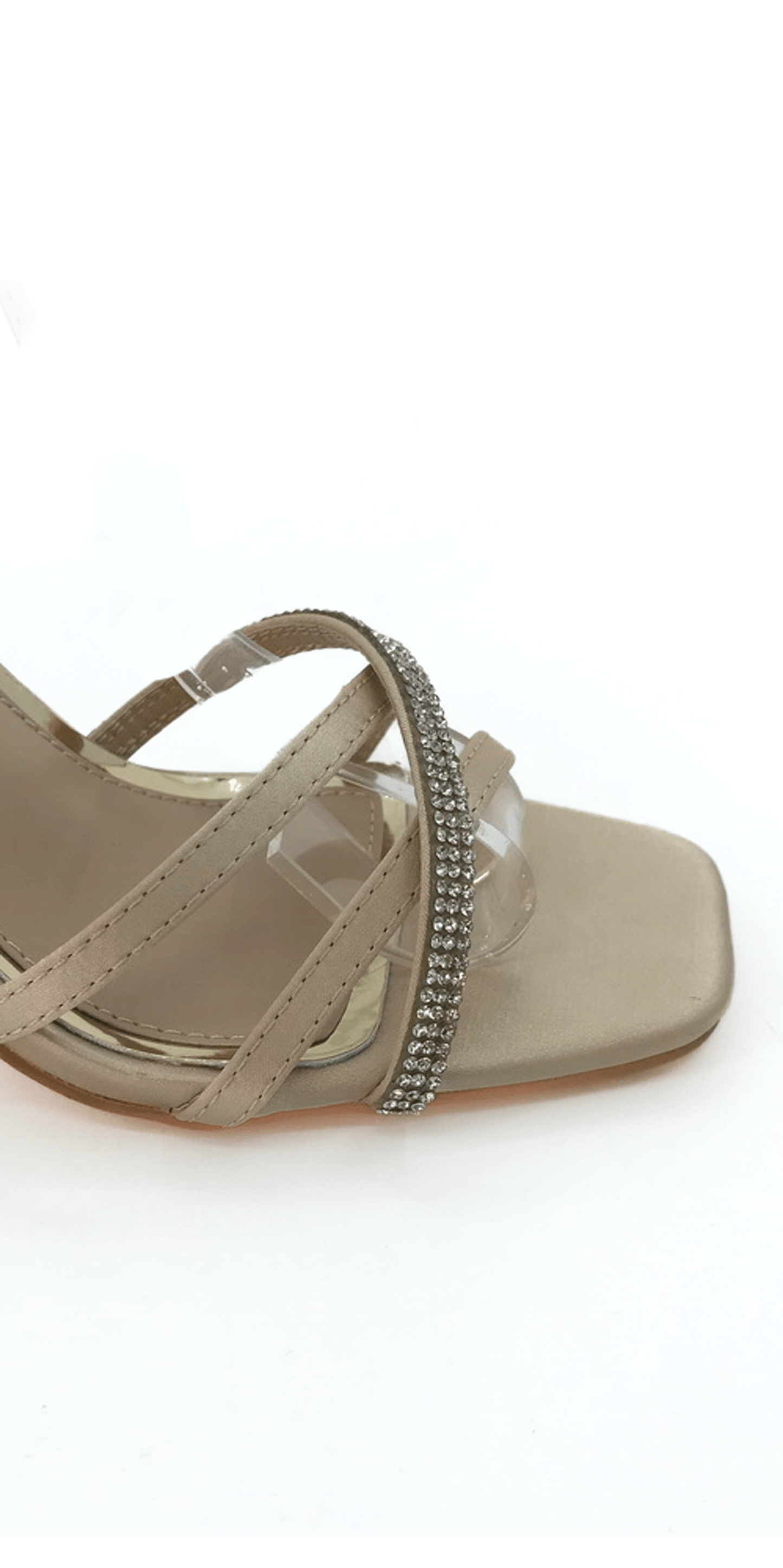Camille La Vie/ Satin High Heel Ankle Strap Sandal/ Size 5.5 / nude/ close up