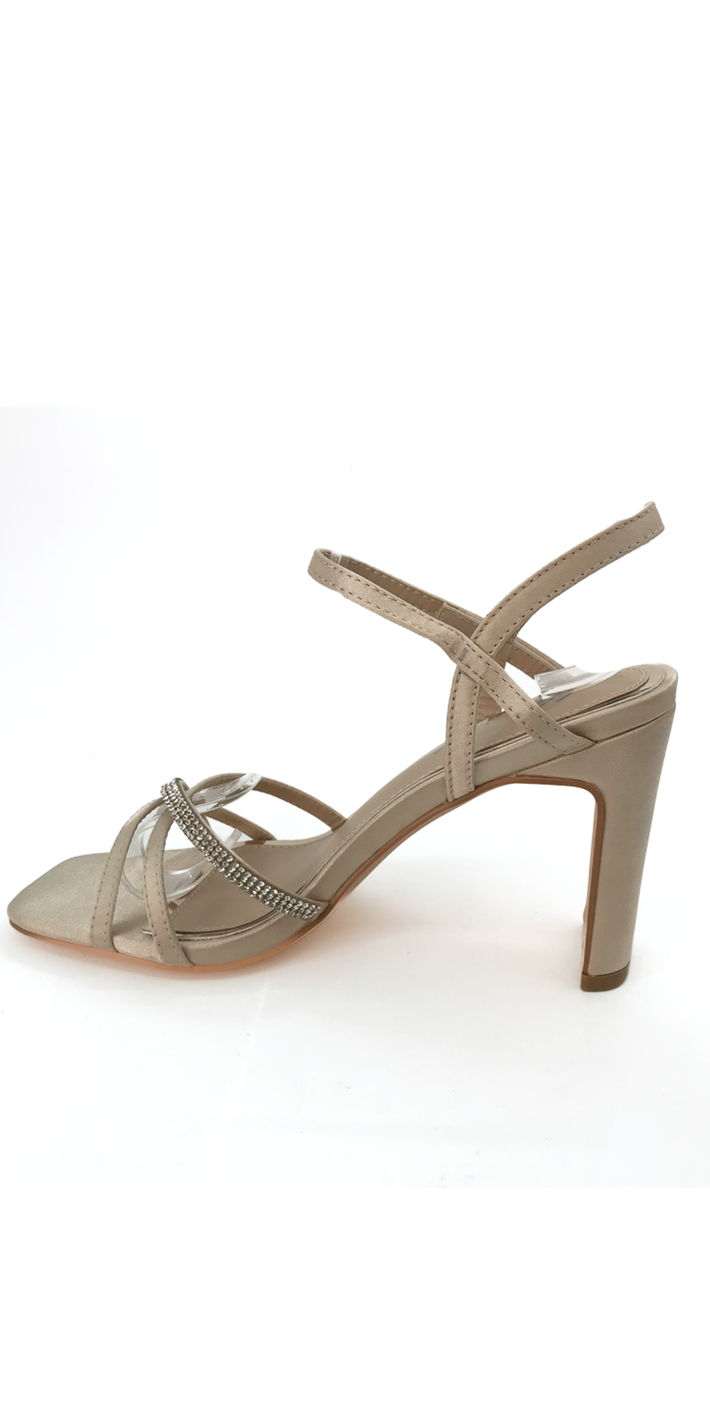 Camille La Vie/ Satin High Heel Ankle Strap Sandal/ Size 5.5 / nude/ left