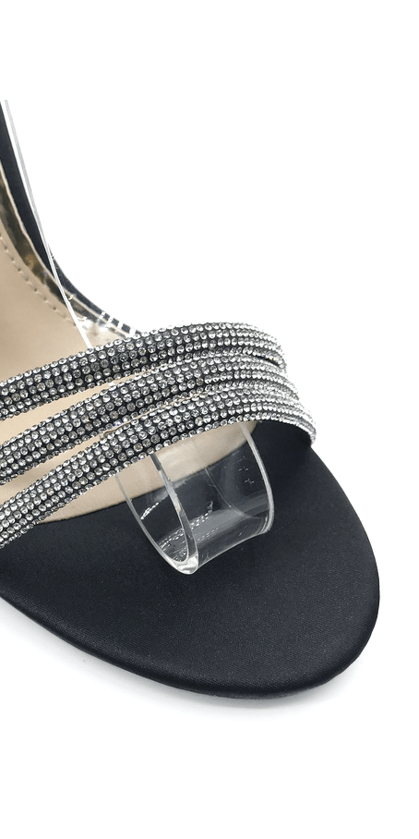 Camille La Vie/ Rhinestone Strappy High Heel Stiletto Sandal/ Size 5.5/Black/Close Up