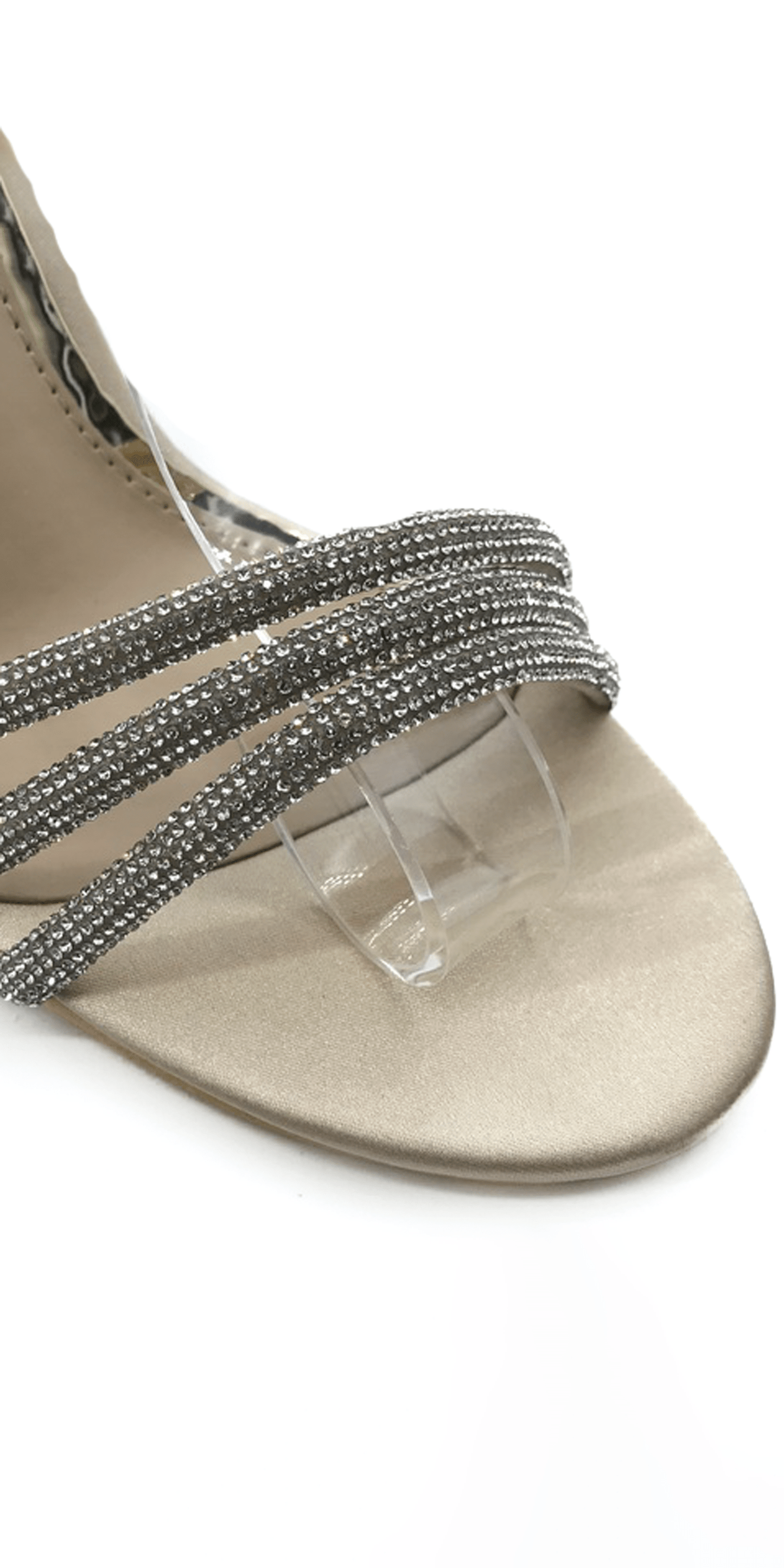 Camille La Vie/ Rhinestone Strappy High Heel Stiletto Sandal/ Size 5.5/Nude/Close Up