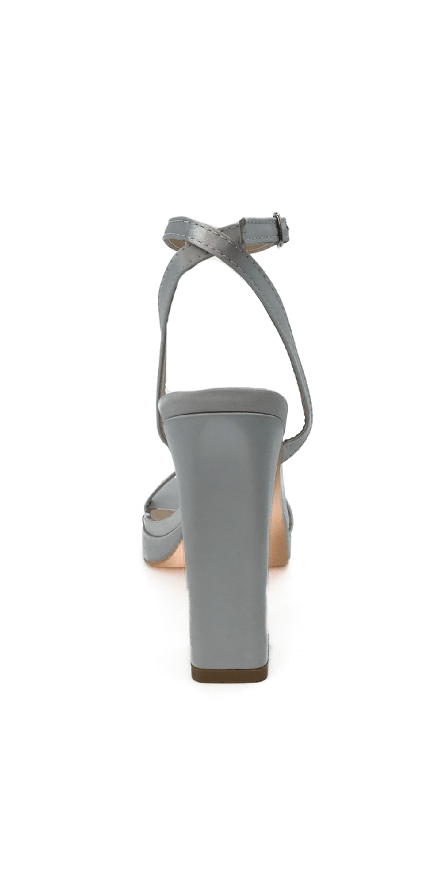 Camille La Vie /Satin Block Heel Platform Ankle Strap Sandal /Size 5.5 / silver/ back