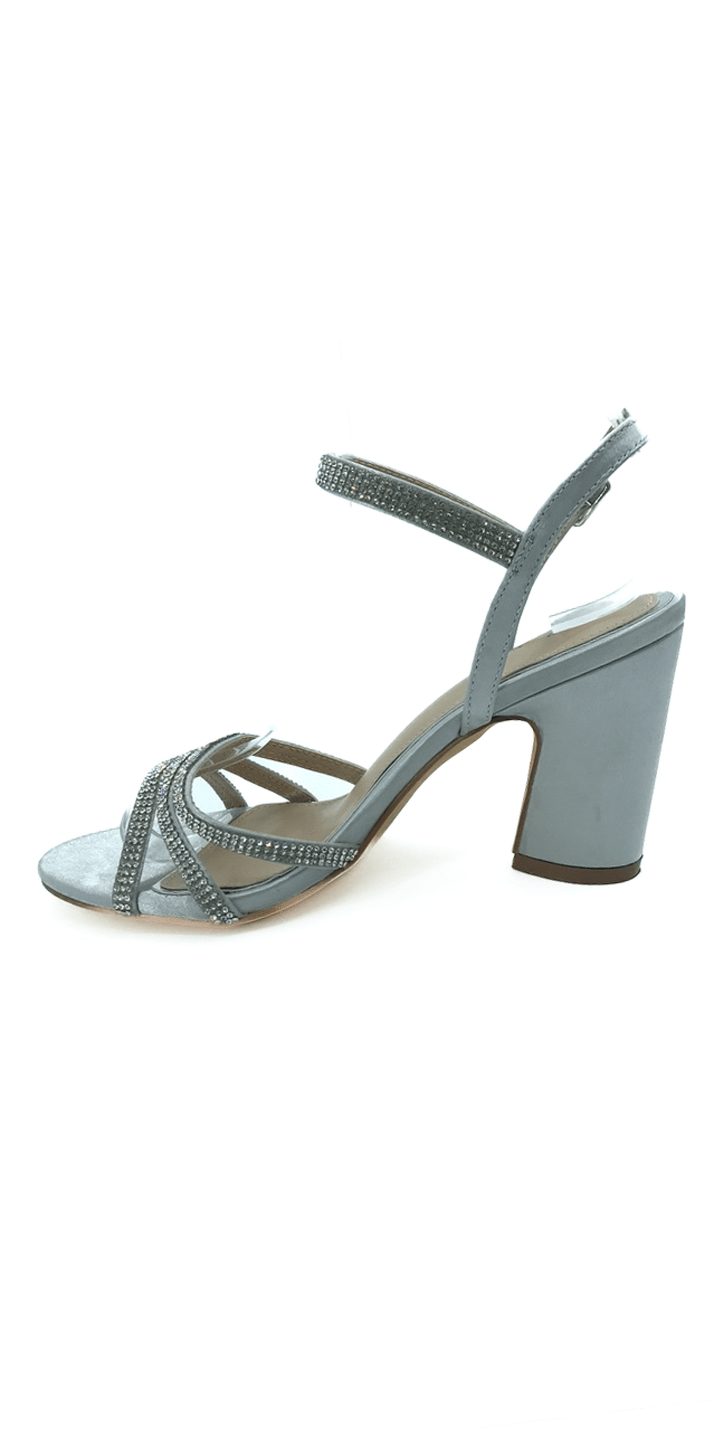 Silver/Camille La Vie/ Strappy Rhinestone Ankle Strap Block Heel Sandal/Size 8.5/Left
