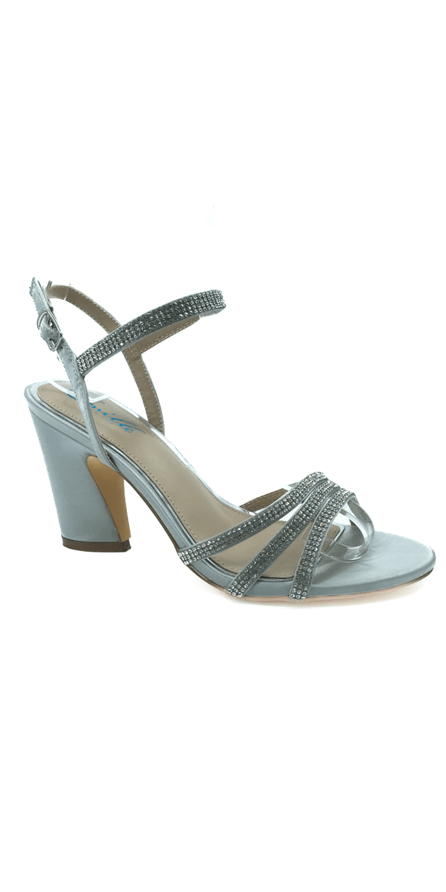 Silver/Camille La Vie/ Strappy Rhinestone Ankle Strap Block Heel Sandal/Size 8.5/Right