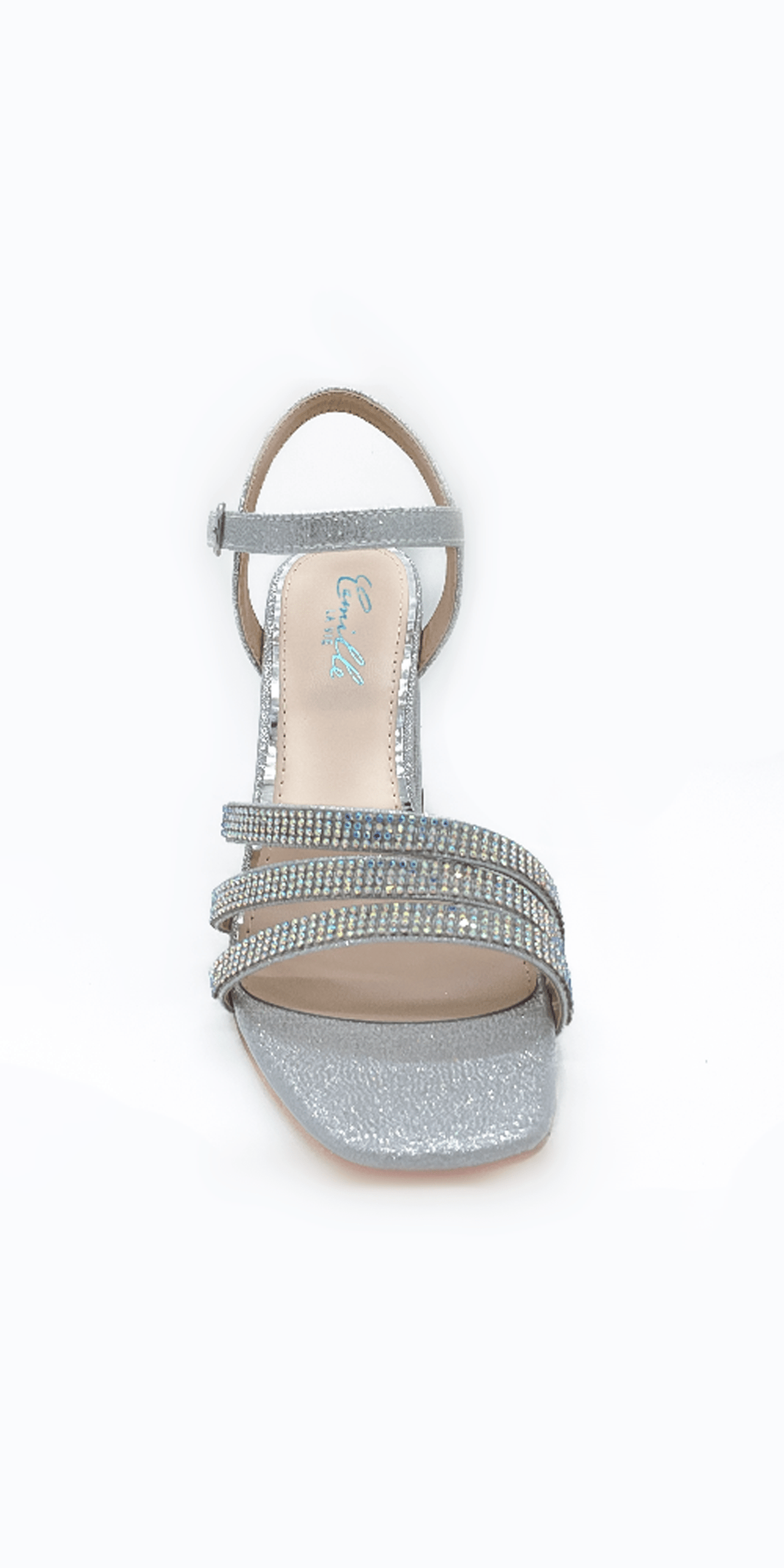 Silver/ Size 7/Camille La Vie/ Glitter Double Strap Rhinestone Block Heel Sandal/Front