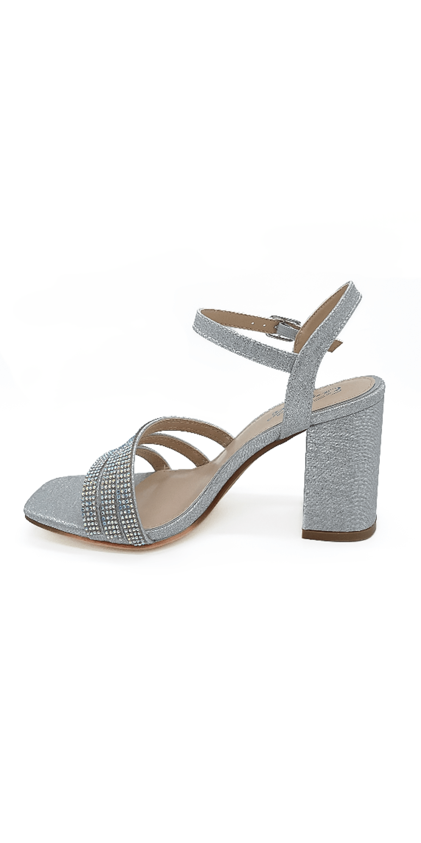 Silver/ Size 7/Camille La Vie/ Glitter Double Strap Rhinestone Block Heel Sandal/Left
