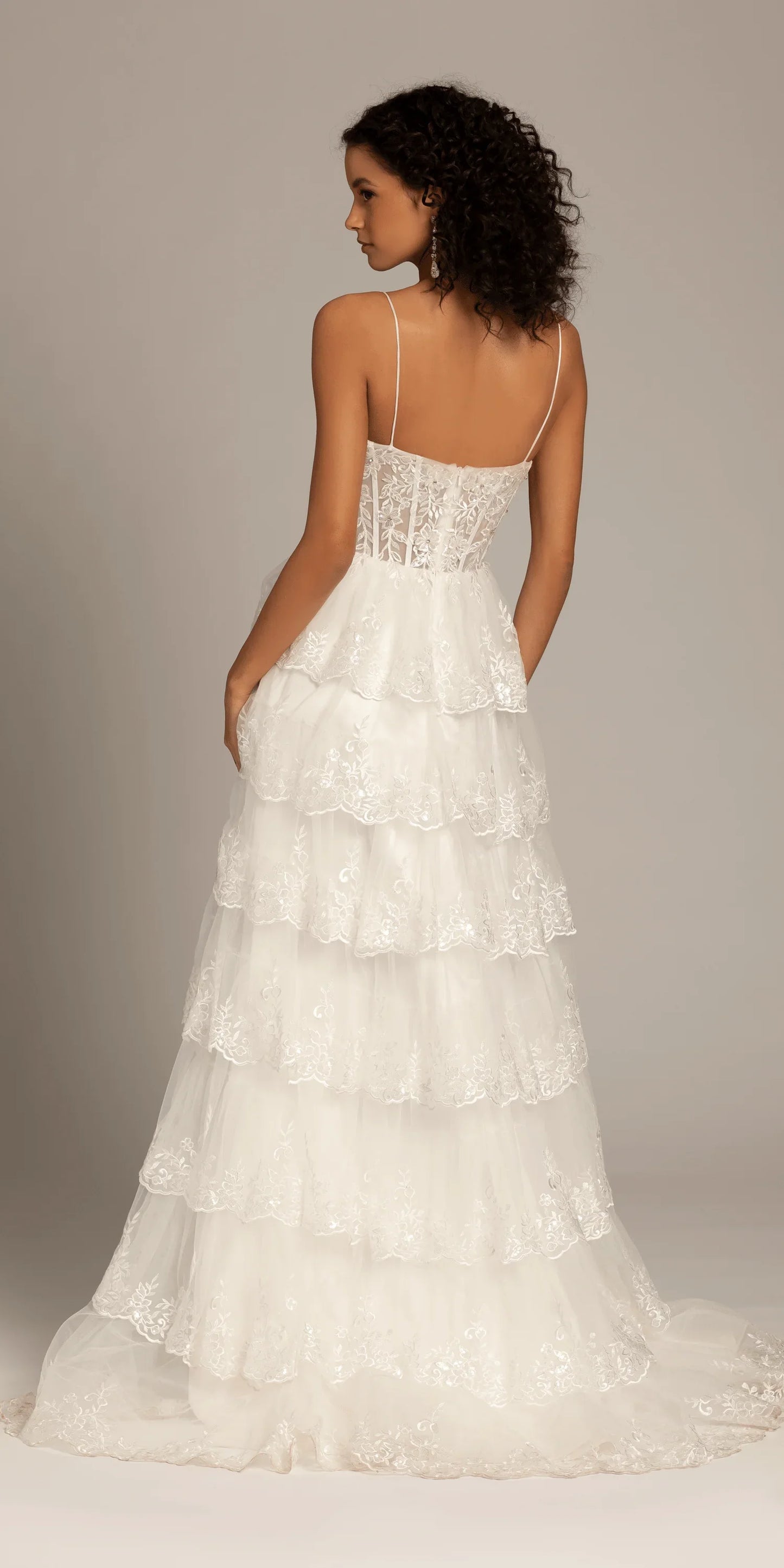 ivory/size/4/missy/Camille La Vie/Embellished Corset Tiered Tulle Dress with Side Slit/back