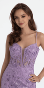 Embroidered Plunging Corset Dress with Sheer Trumpet Skirt Image 2