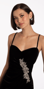 Sweetheart Velvet Bodycon Dress with Rhinestone Applique Image 3