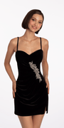Sweetheart Velvet Bodycon Dress with Rhinestone Applique Image 1