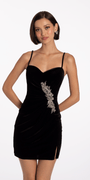 Sweetheart Velvet Bodycon Dress with Rhinestone Applique Image 2