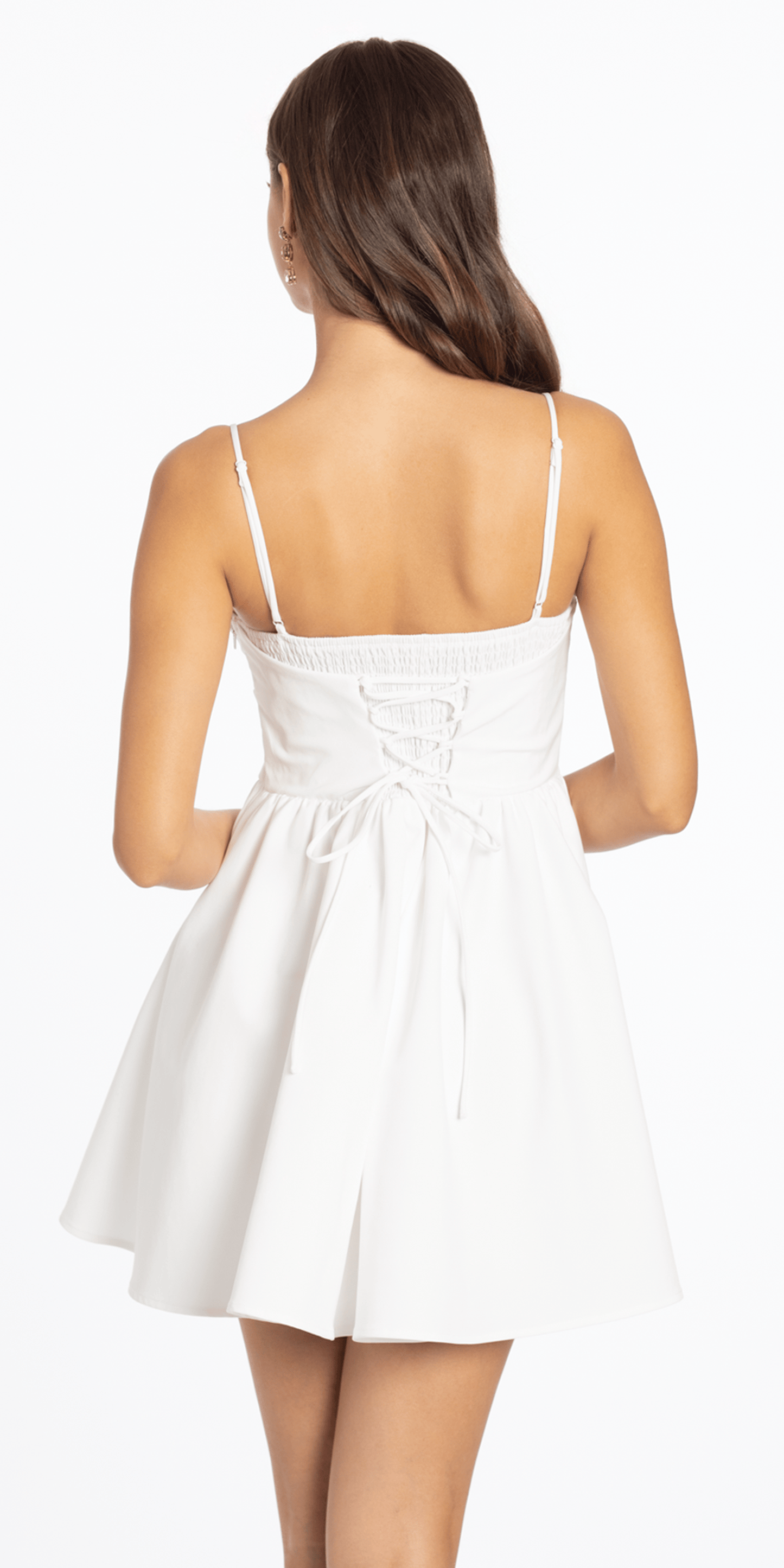 ivory/size/s/missy/Camille La Vie/Sweetheart Woven Lace Up Back Fit and Flare Dress /back
