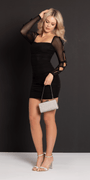 Sheer Mesh Long Sleeve Square Neck Bodycon Dress Image 1