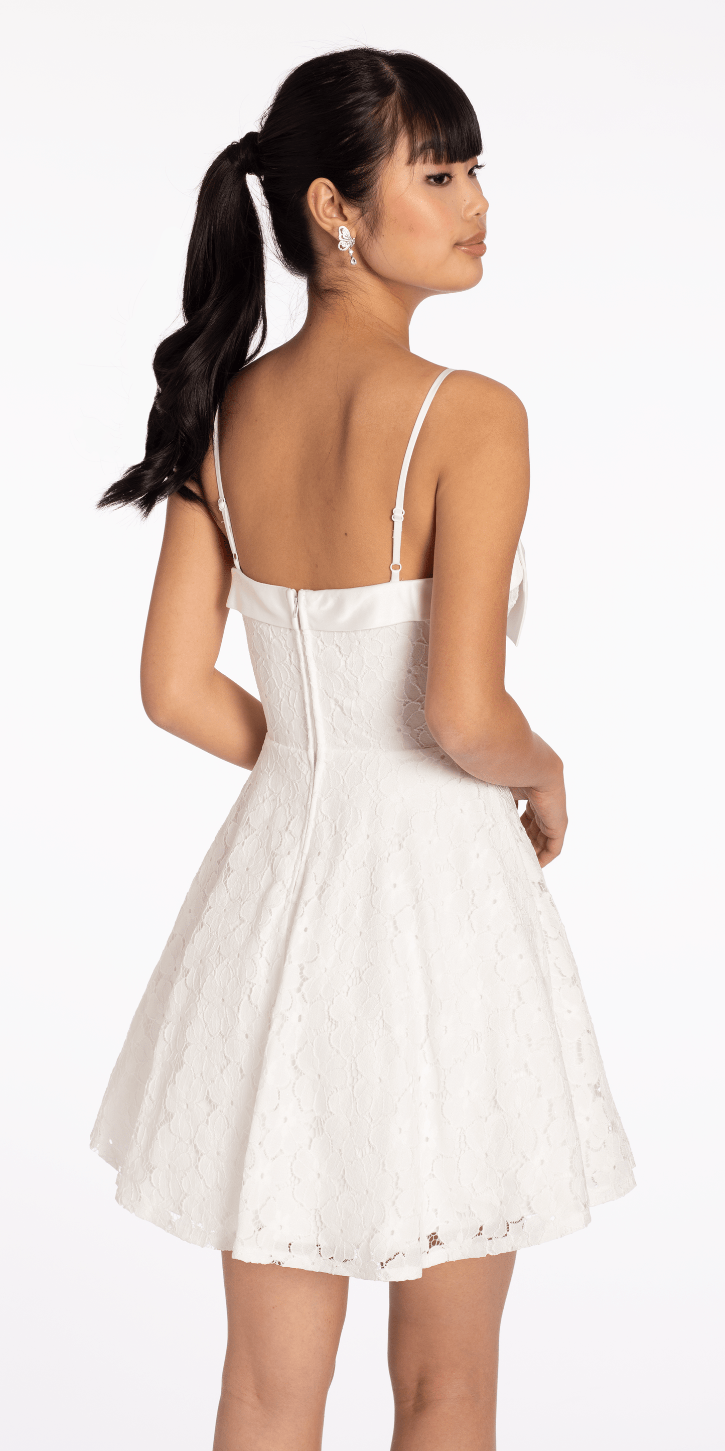 Camille La Vie Floral Lace Fit and Flare Dress with Satin Bow