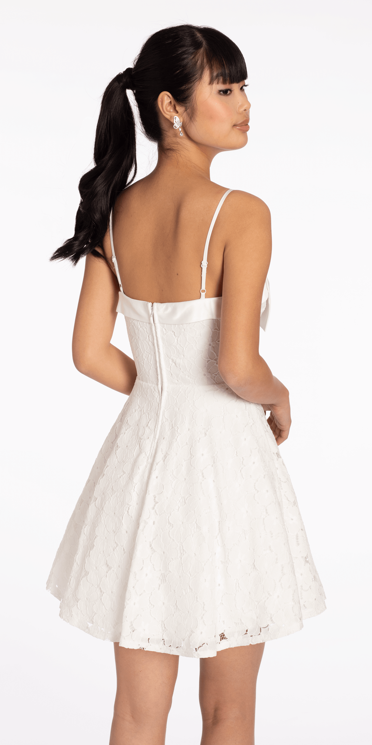 white/size/4/missy/Camille La Vie/Floral Lace Fit and Flare Dress with Satin Bow/back