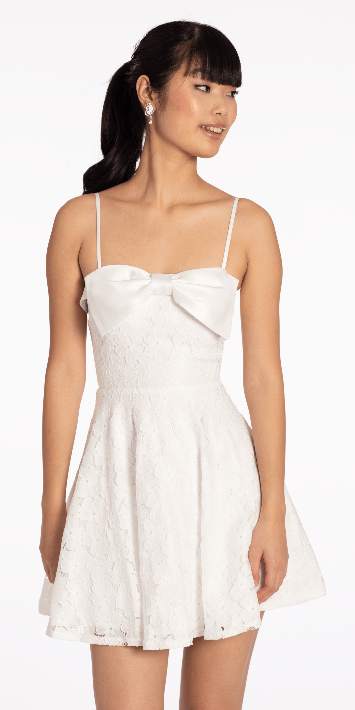 Camille La Vie Floral Lace Fit and Flare Dress with Satin Bow missy / 4 / white