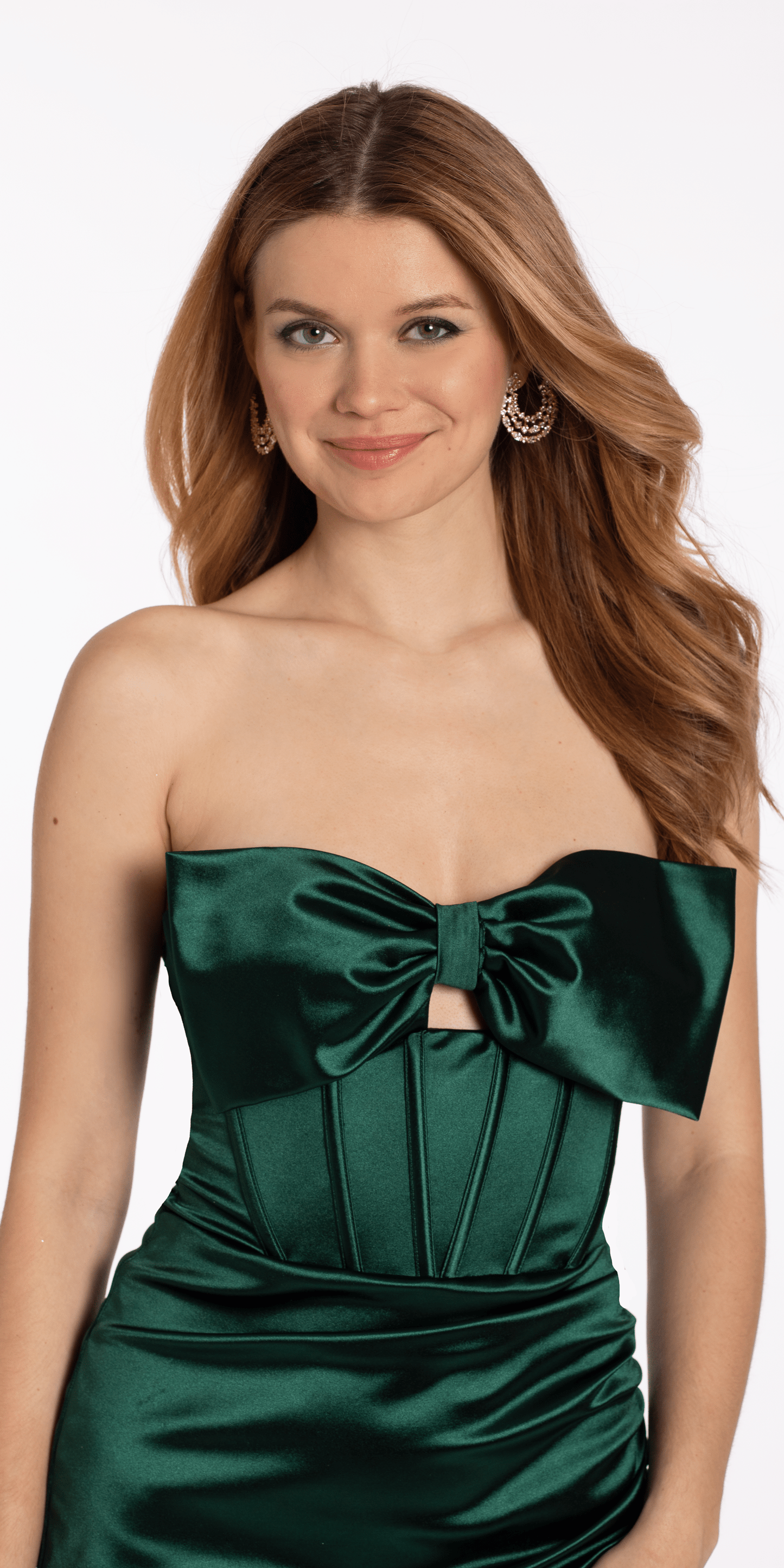 Camille La Vie /Bow Front Corset Satin Bodycon Dress /missy /size/ 4 / hunter green/close up Alt