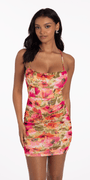 Mesh Floral Ruched X Back Bodycon Dress Image 5