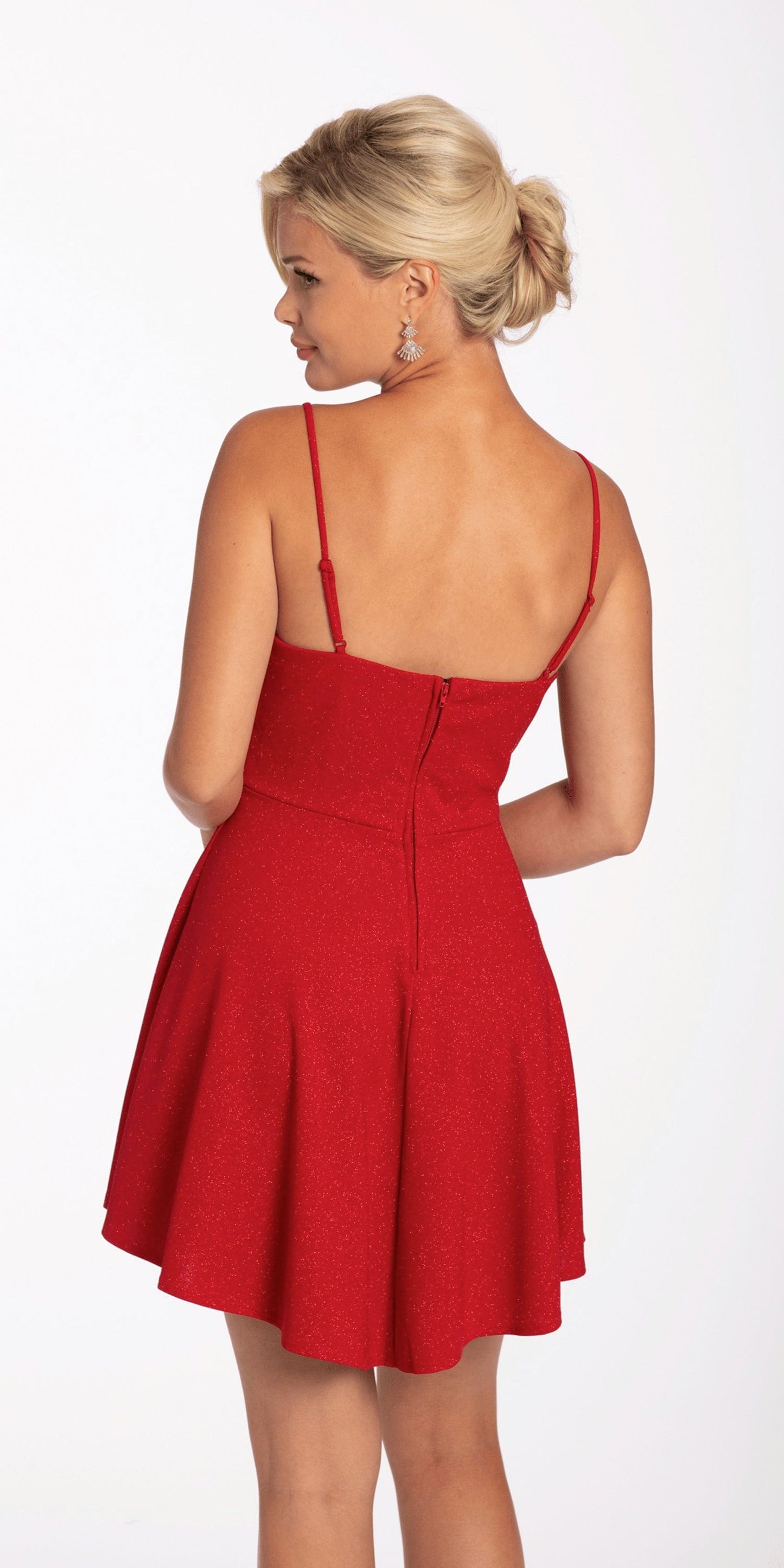 Camille La Vie Drape Front Glitter Knit Skater Dress with Pleats
