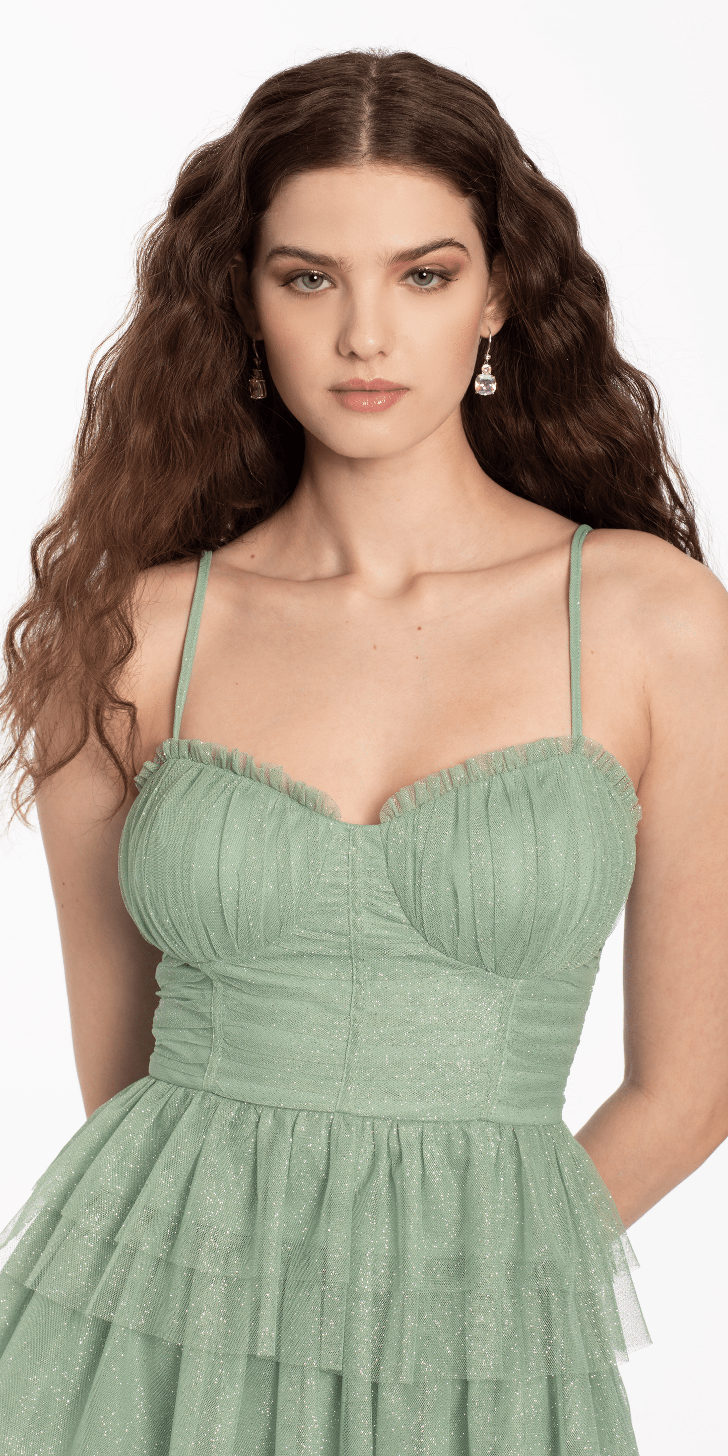 sage Size 4 missy Camille La Vie Sweetheart Glitter Mesh Fit and Flare Dress