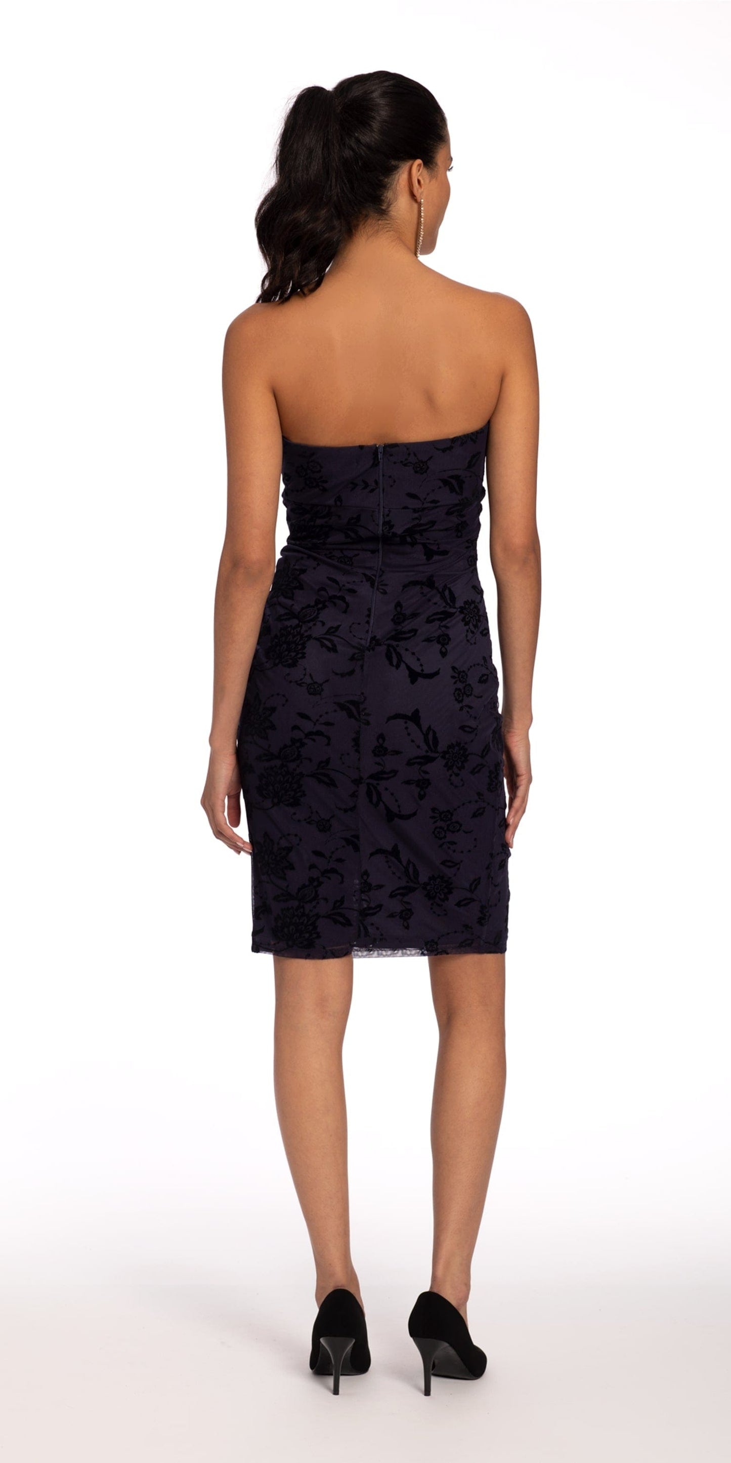 Camille La Vie Strapless Mesh Flock Sweetheart Dress with Side Tie