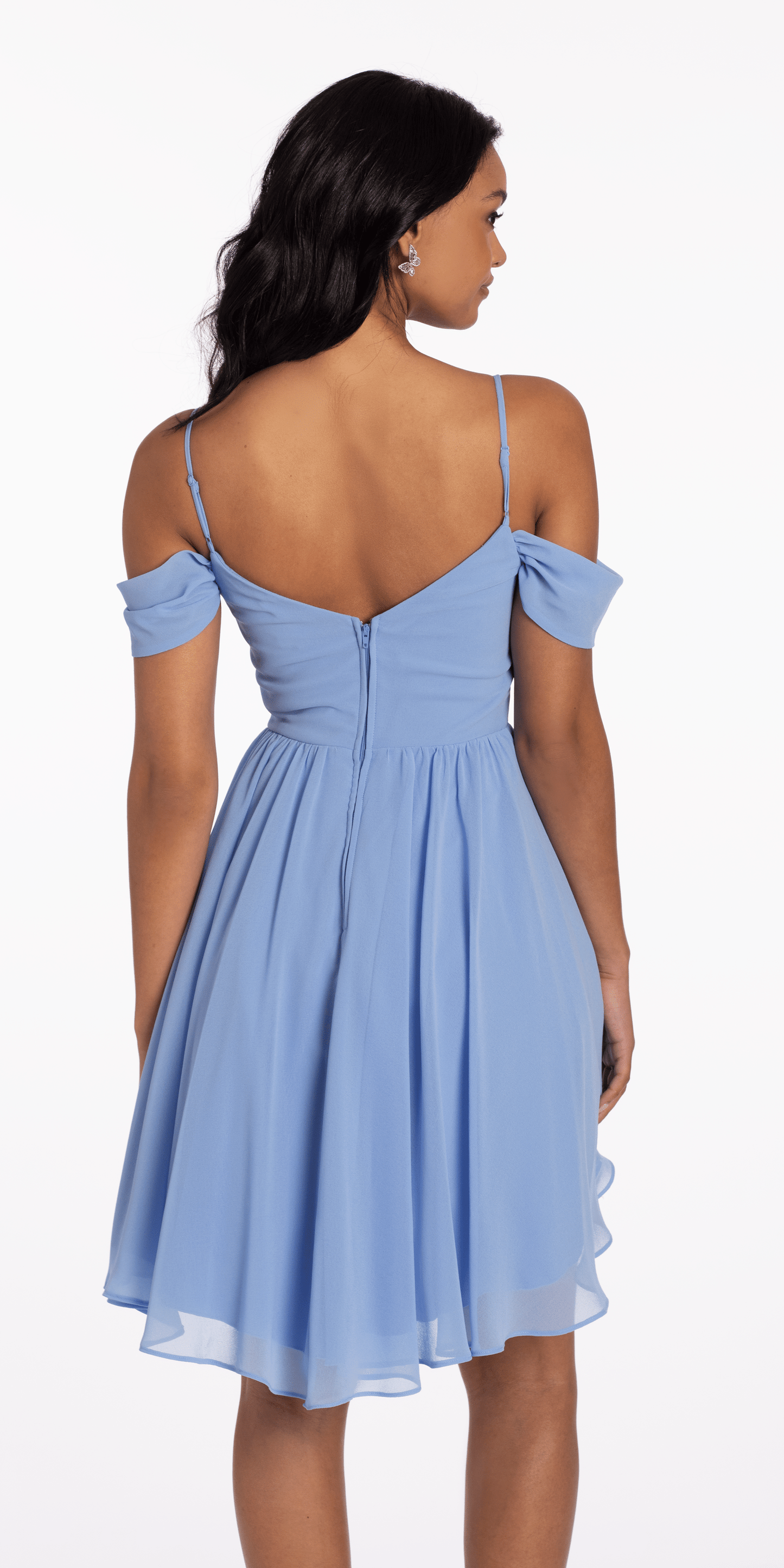 Camille La Vie Chiffon Off the Shoulder Drape Front Fit and Flare Dress