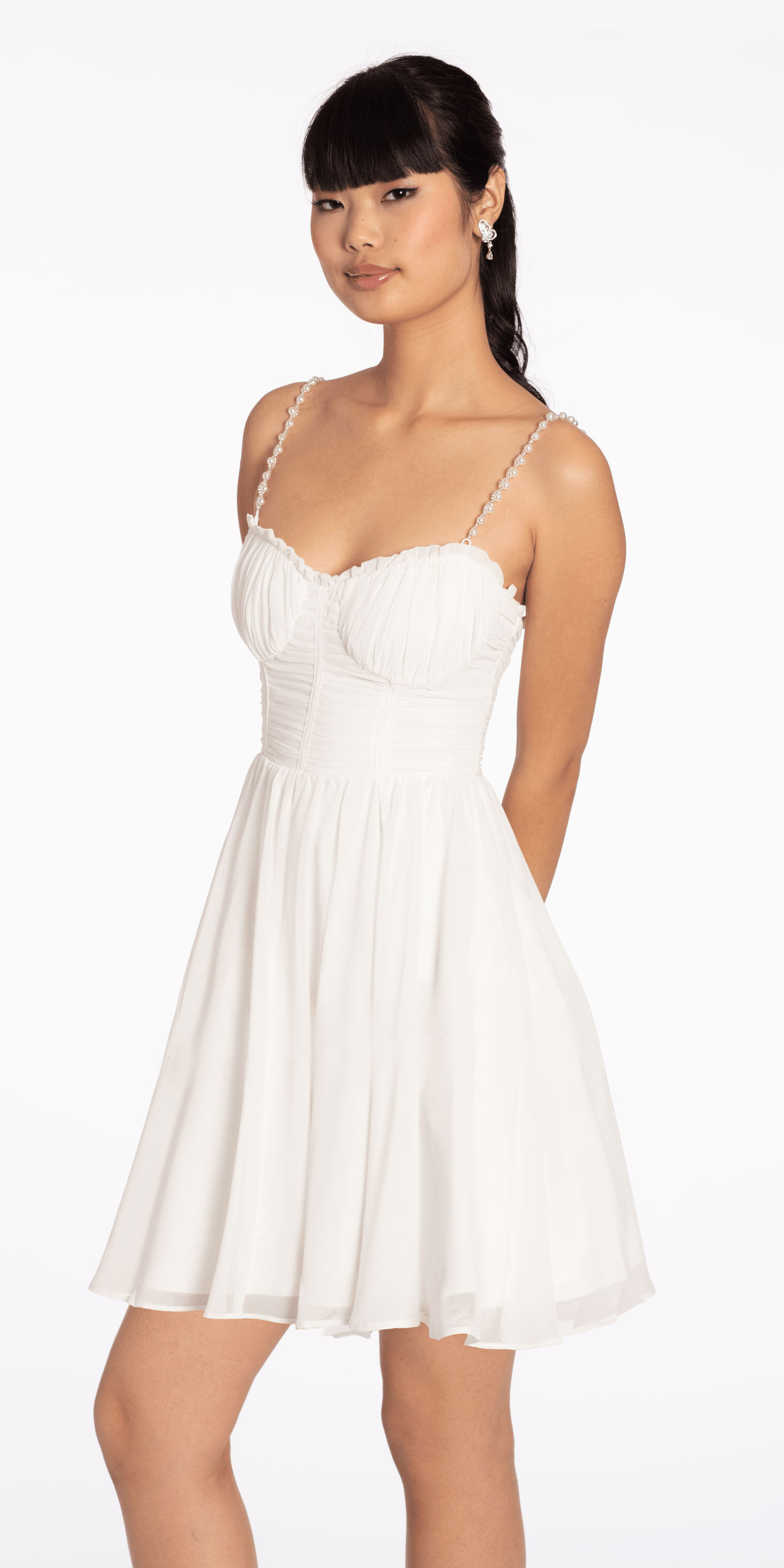 ivory Size S missy Camille La Vie Sweetheart Corset Fit and Flare Dress with Pearl Straps