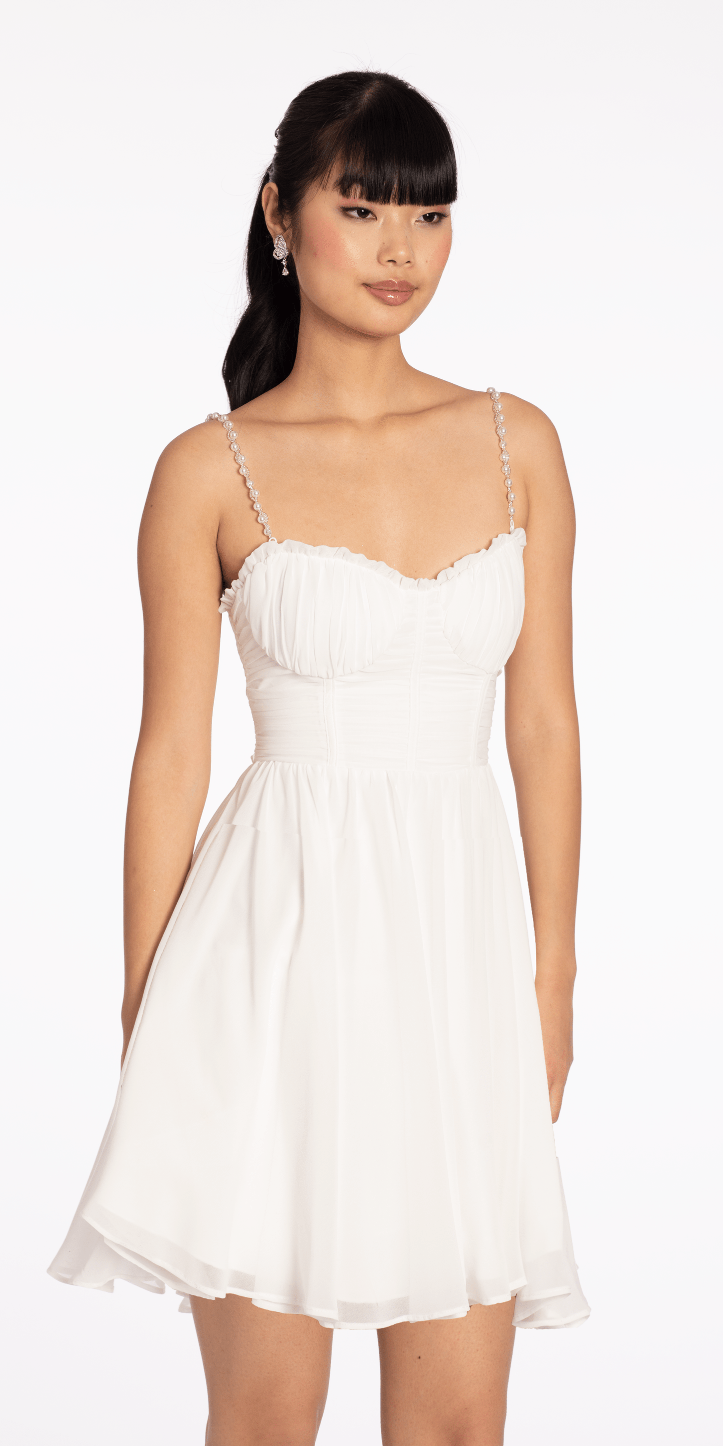 ivory Size M missy Camille La Vie Sweetheart Corset Fit and Flare Dress with Pearl Straps