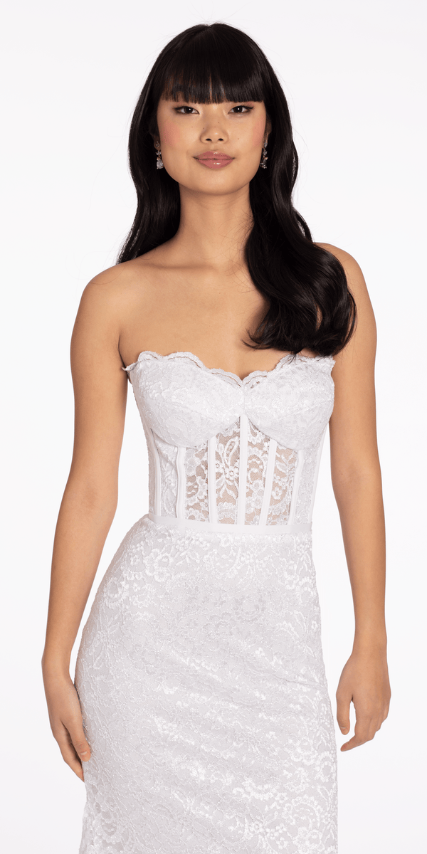 Sweetheart Glitter Floral Lace Corset Trumpet Dress - View 5 | Shop Formal Dress