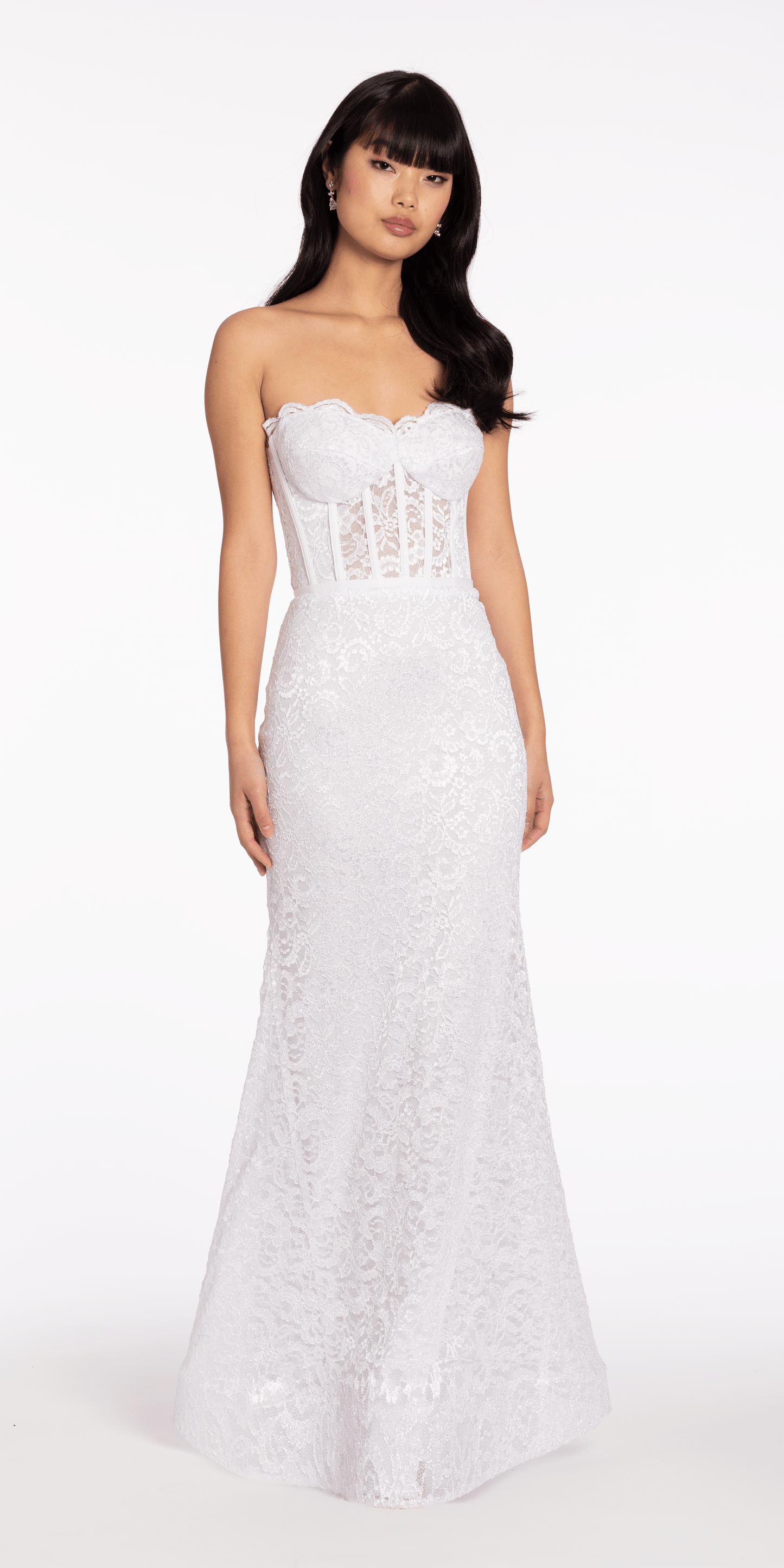 white Size 2 missy Camille La Vie Sweetheart Glitter Floral Lace Corset Trumpet Dress
