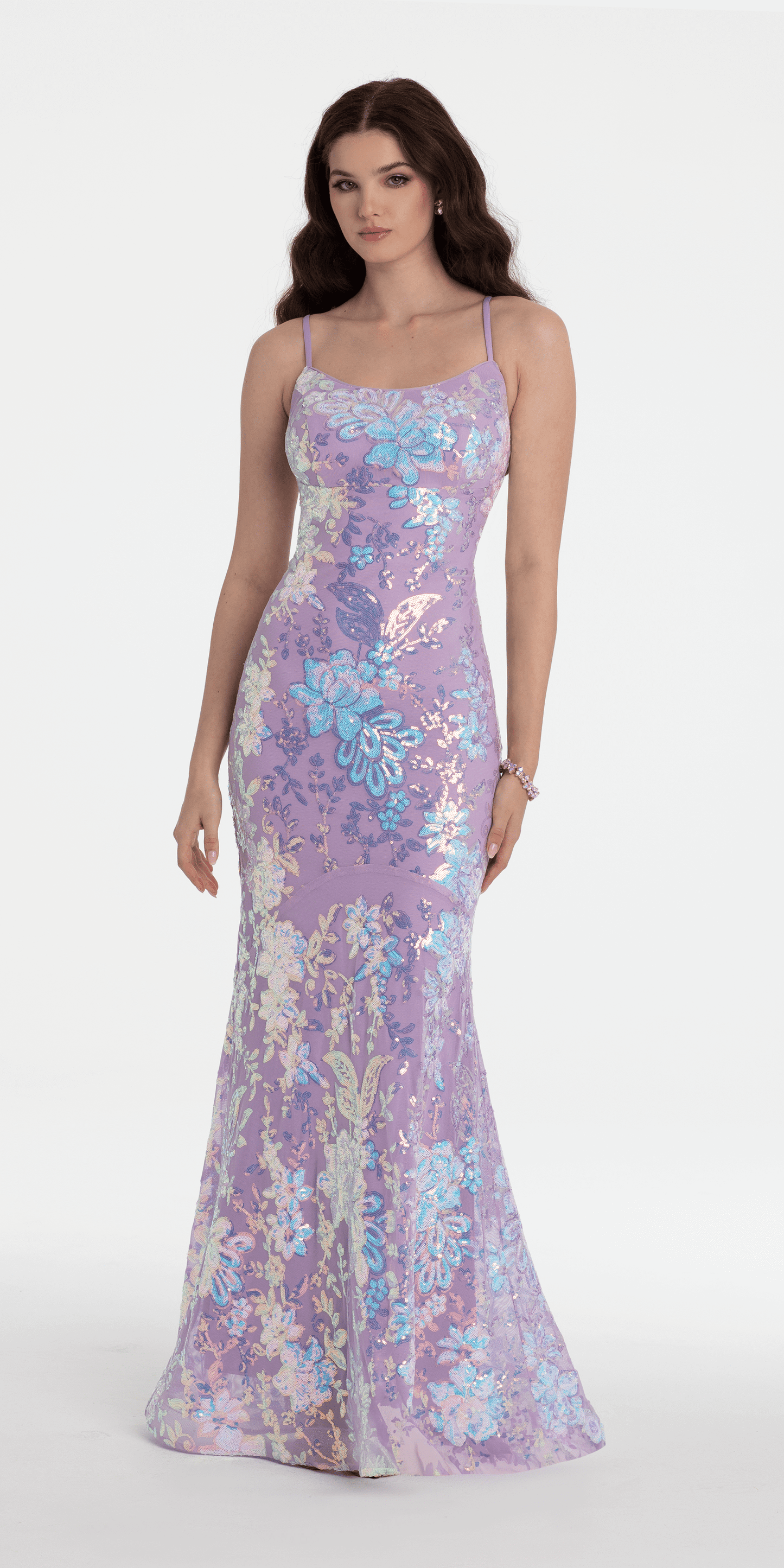 Camille La Vie/ Double Clasp Back Floral Sequin Mermaid Dress/ missy/ size/ 0 /lilac /front alt 2