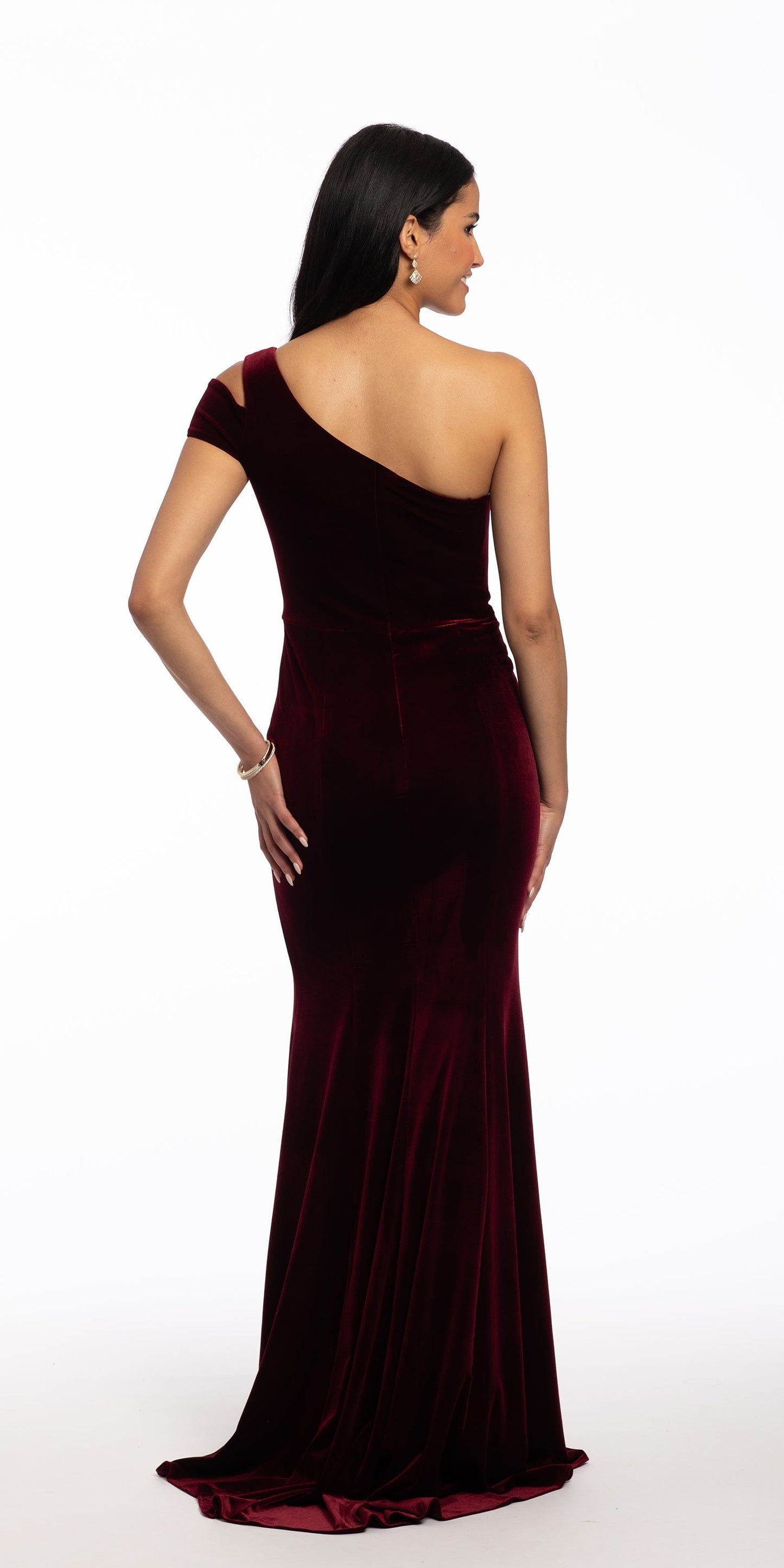 Camille La Vie All Over Velvet One Shoulder Cutout Dress
