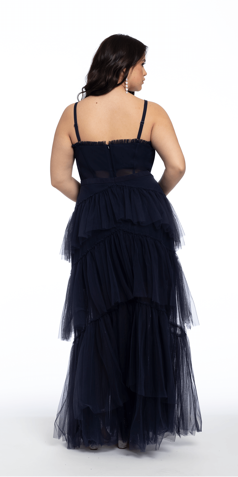 Camille La Vie Sheer Mesh Corset Tiered A Line Dress