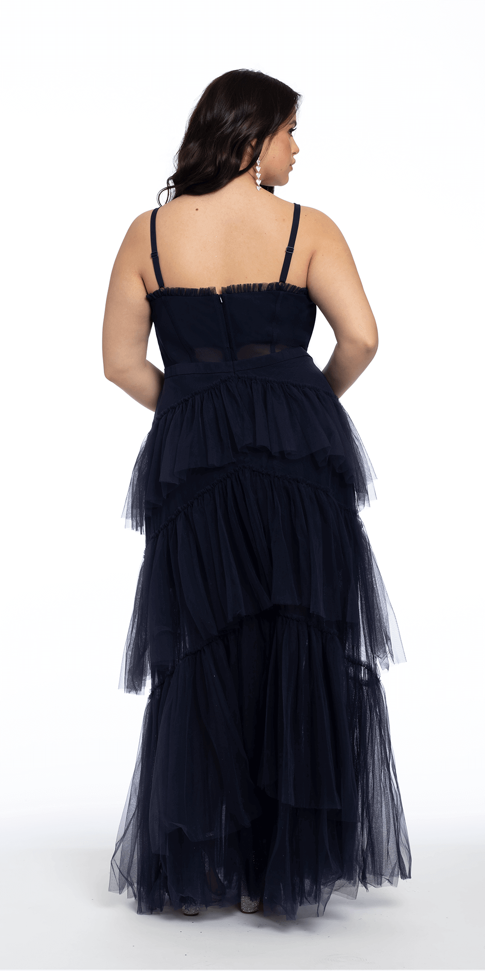 Camille La Vie Sheer Mesh Corset Tiered A Line Dress /plus / 16 / navy/back