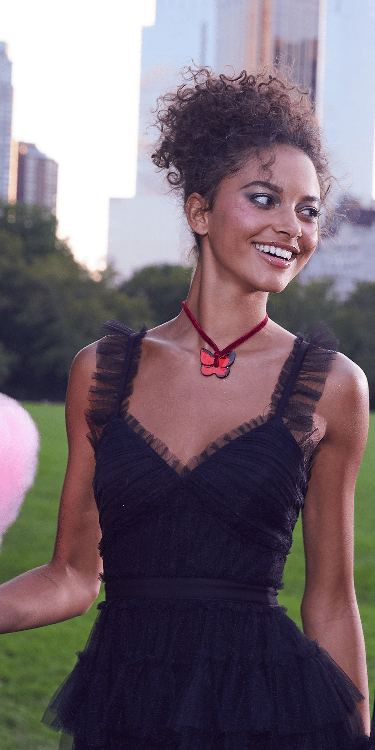 black/ Size 0/ missy/ Camille La Vie/ Multi Tiered Tulle Ballgown with Satin Waist Accent/Close Up