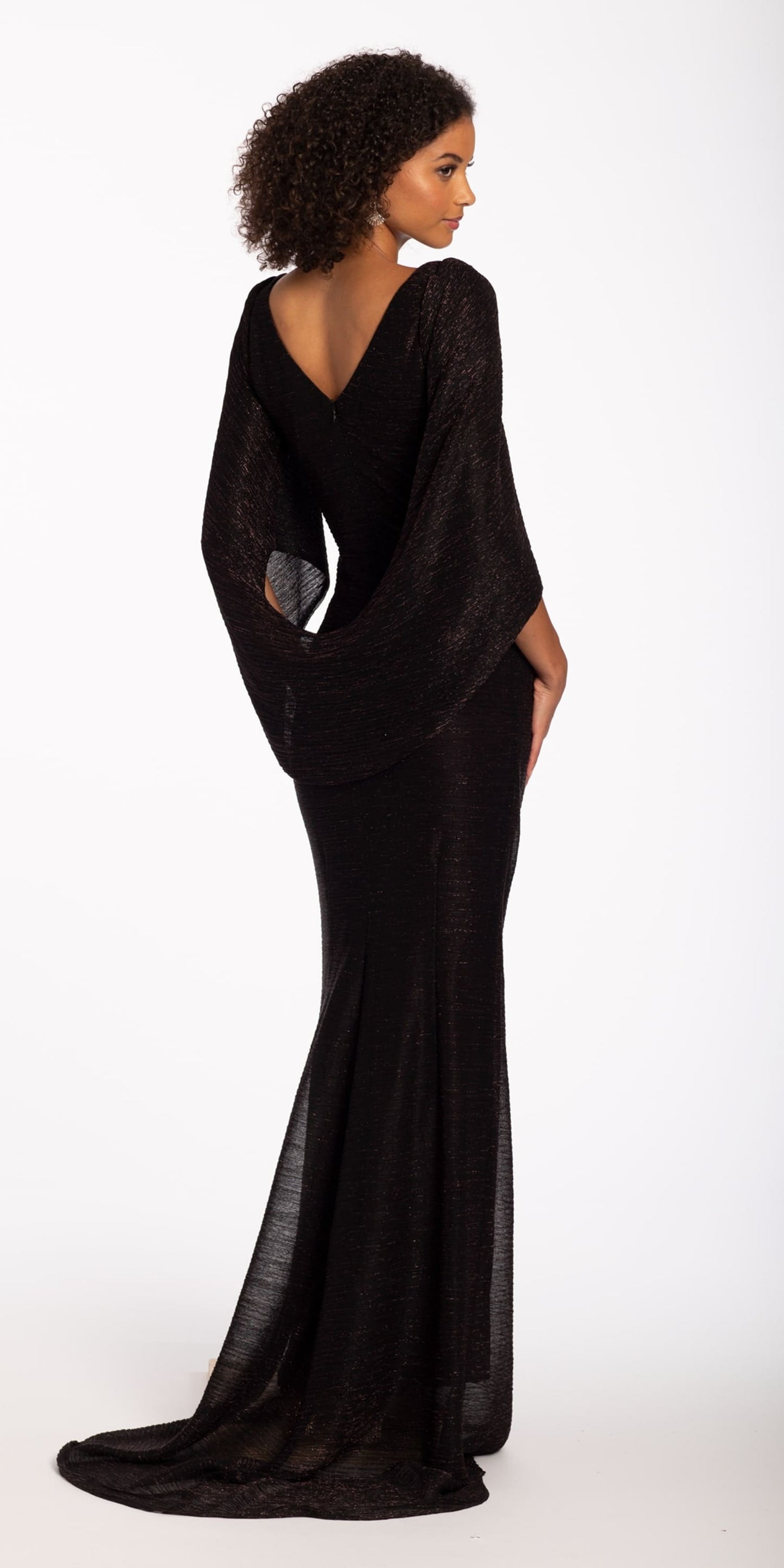 Camille La Vie Metallic Drape Back Column Dress with Ruching