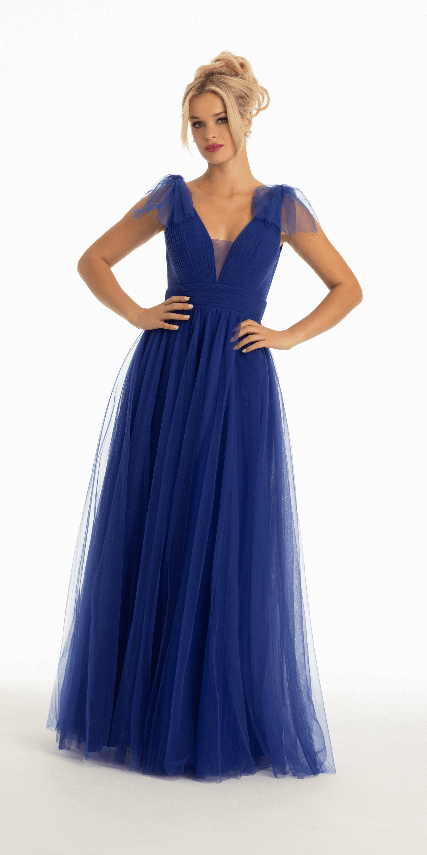 Camille La Vie /Tie Shoulder Illusion Plunge Ballgown/ missy/ size /4 /royal blue/ front