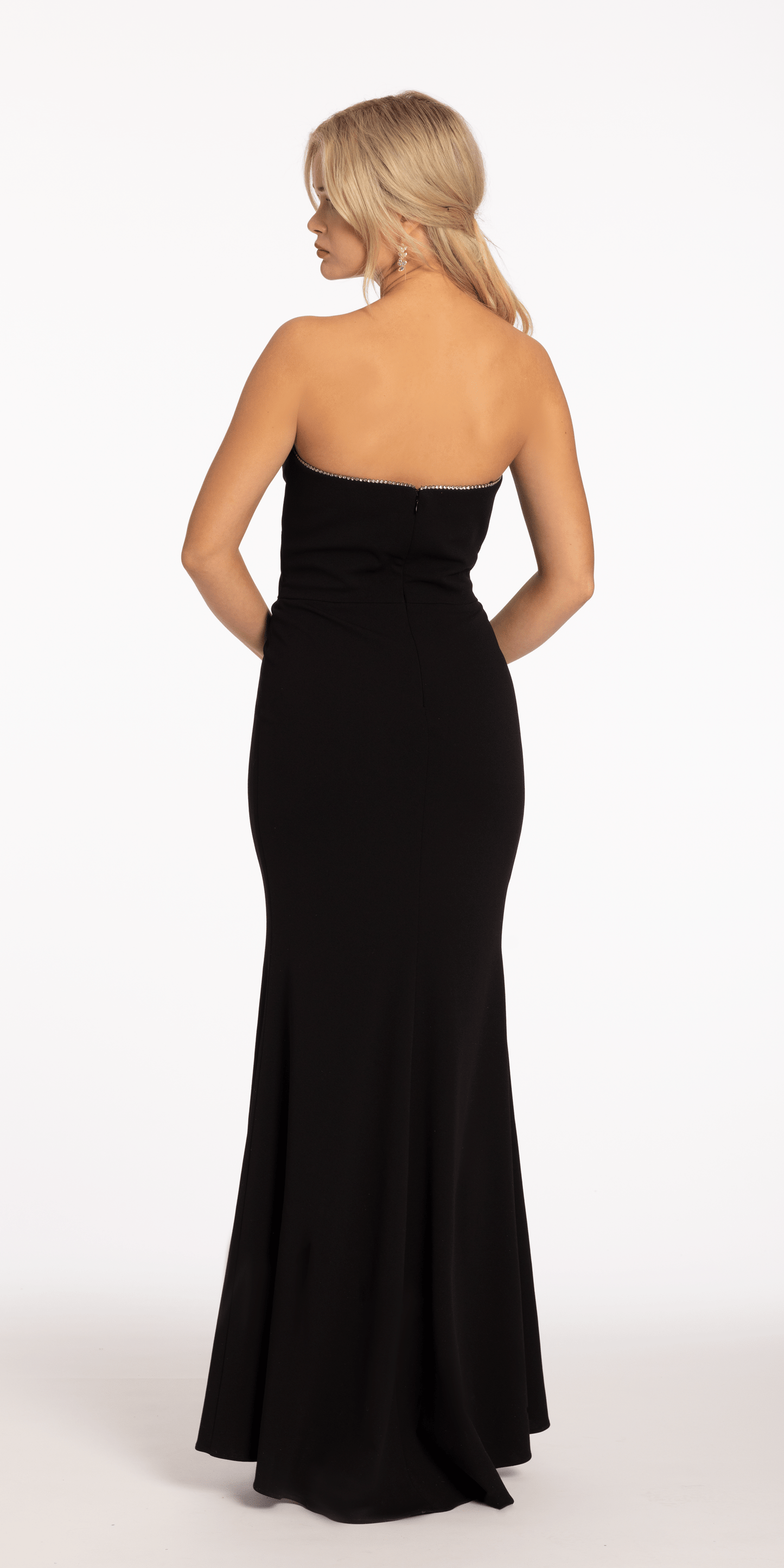 black Size 4 missy Camille La Vie Strapless Ponte Mermaid Dress with Rhinestone Trim