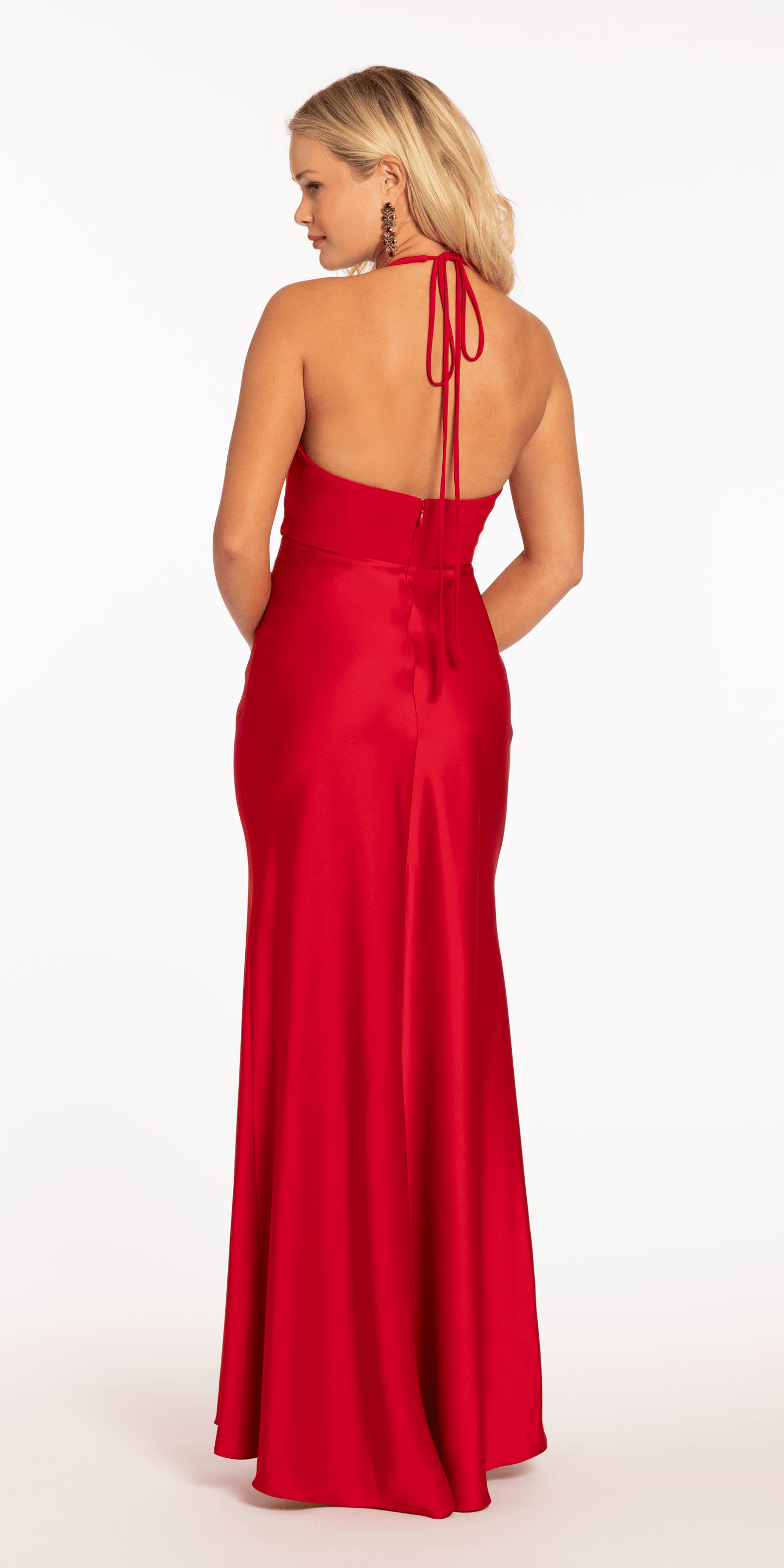 red/size/0/missy/Camille La Vie/Crepe and Satin Halter Column Dress with Center Ruching/back