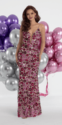 Sequin Daisy Illusion Plunge Column Dress Image 1
