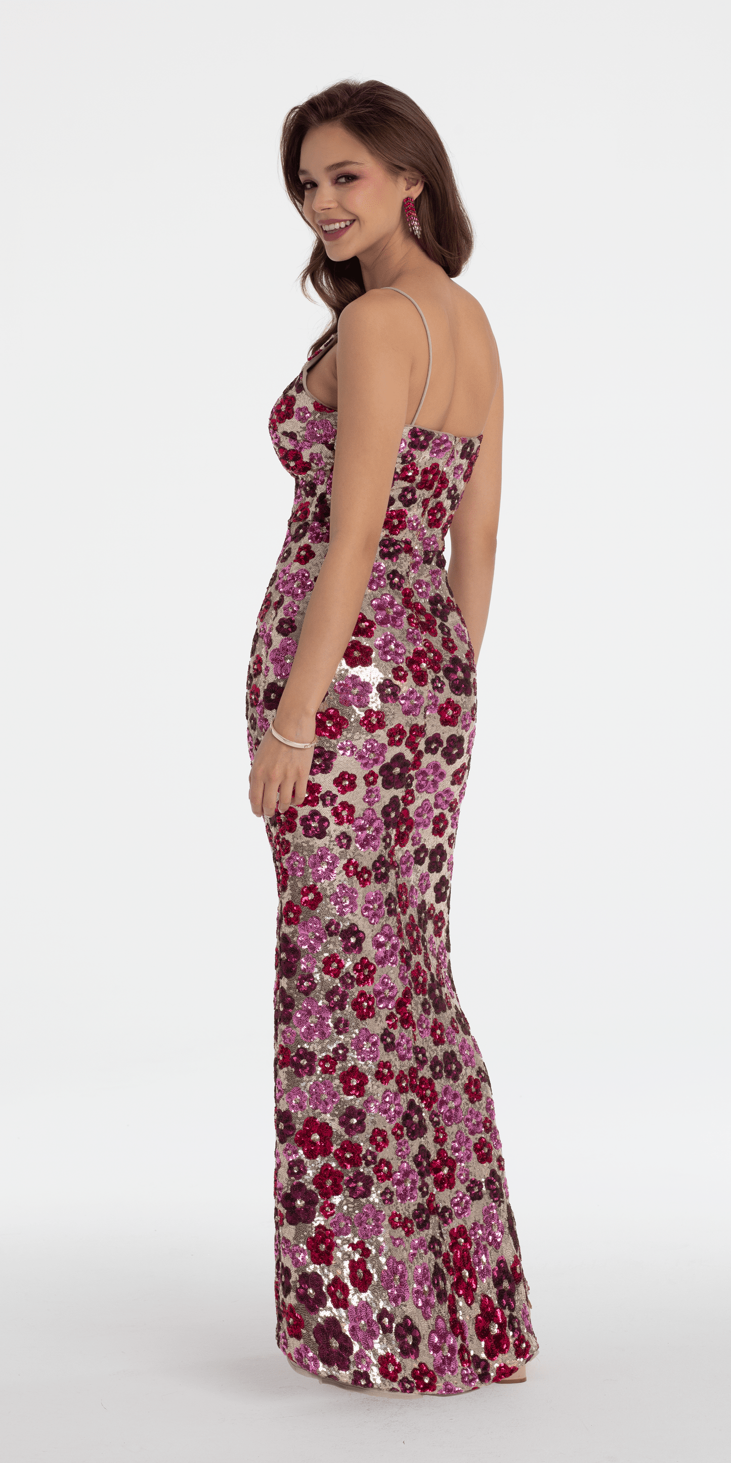 nude Size 2 missy Camille La Vie Sequin Daisy Illusion Plunge Column Dress