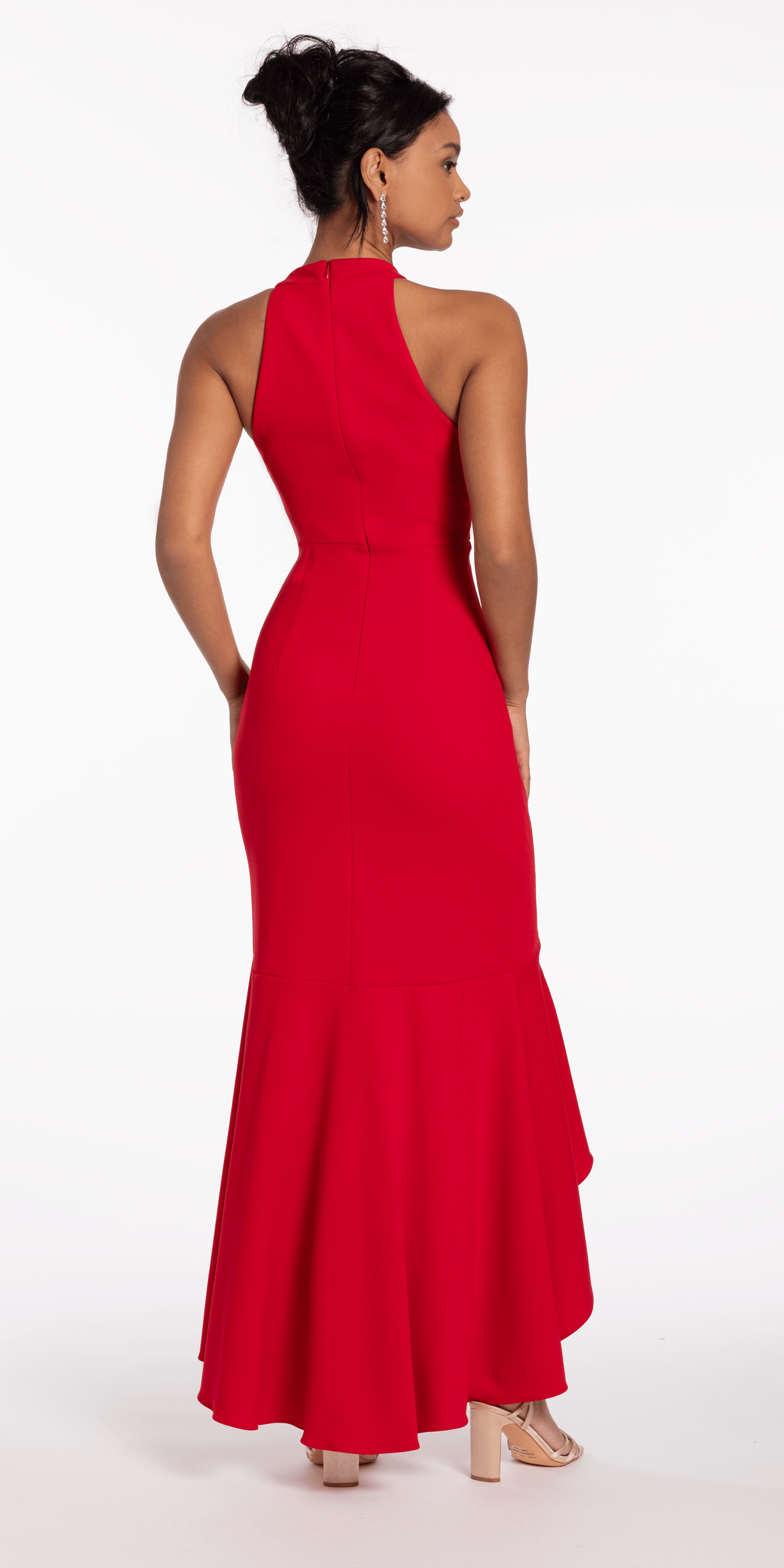 Camille La Vie /Crepe Racer Back Halter High-Low Dress with Side Cascade/ missy/size /4/red/back