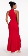 Crepe Racer Back Halter High-Low Dress with Side Cascade Image 5