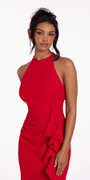 Crepe Racer Back Halter High-Low Dress with Side Cascade Image 3