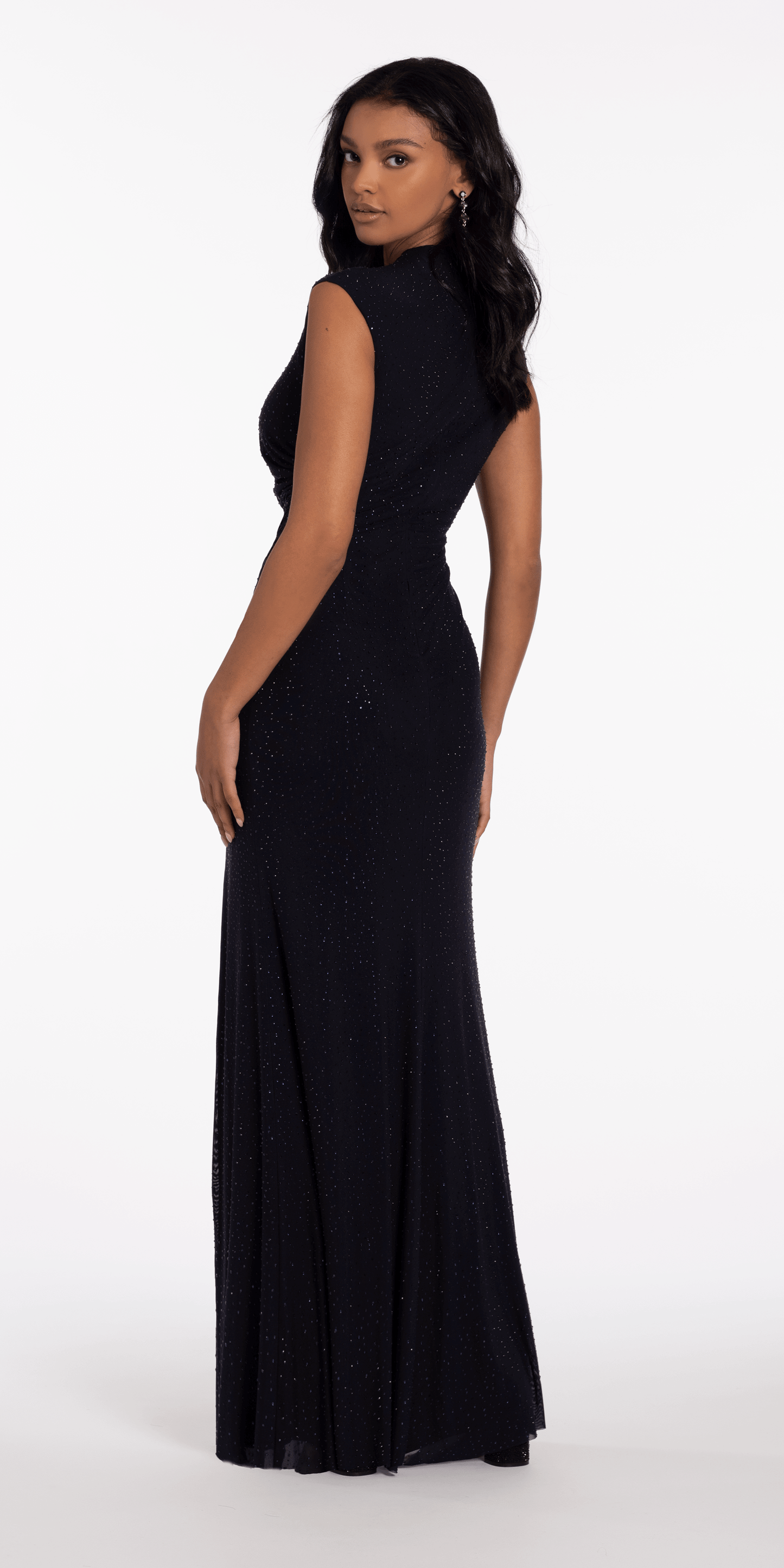 navy/size/4/missy/Camille La Vie/Jewel Neck Mesh Cap Sleeve Column Dress with Heat Set Stones/back