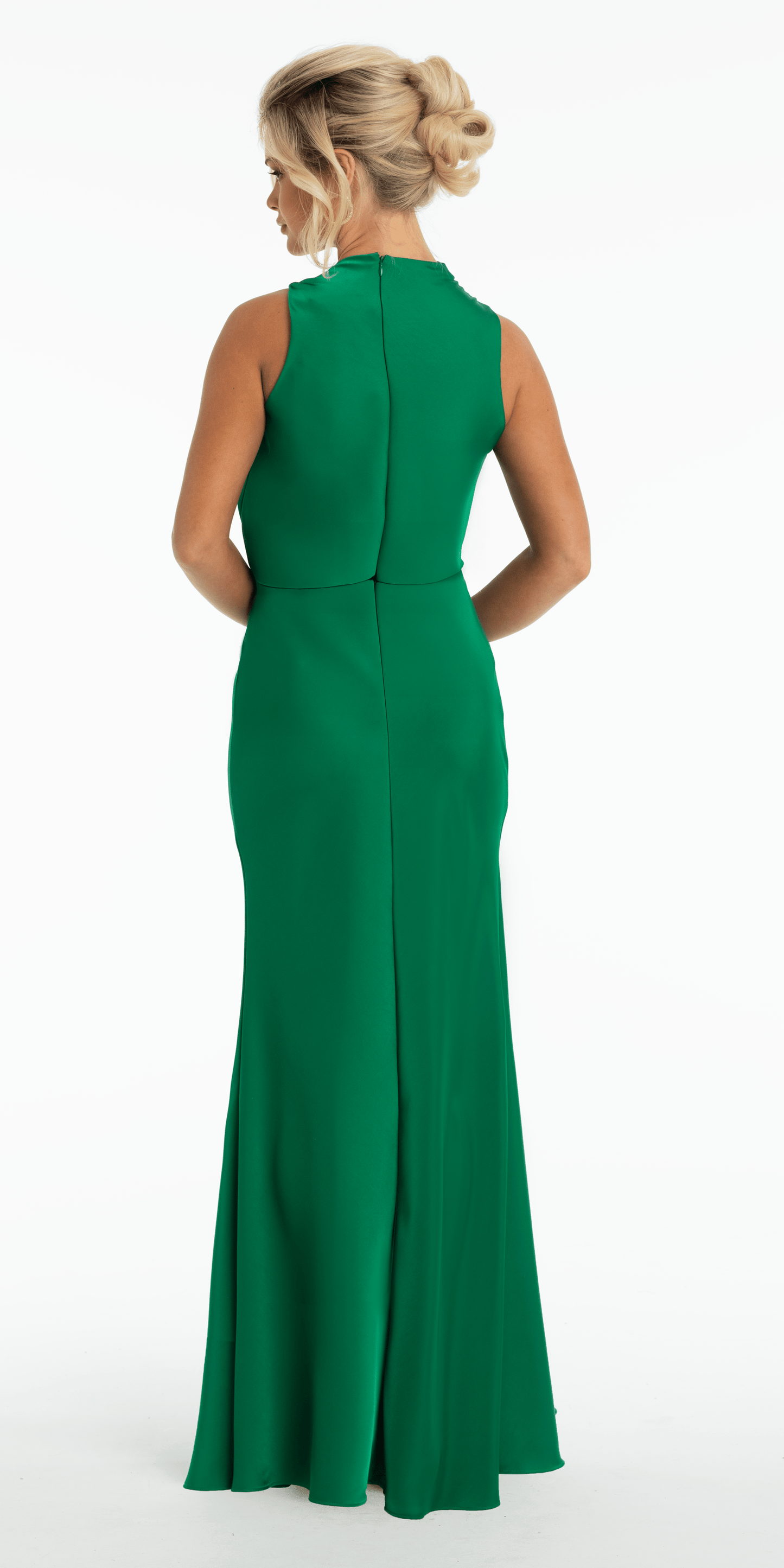 emerald/size/2/missy/Camille La Vie /Satin Blouson Column Dress with Asymmetrical Neckline/back