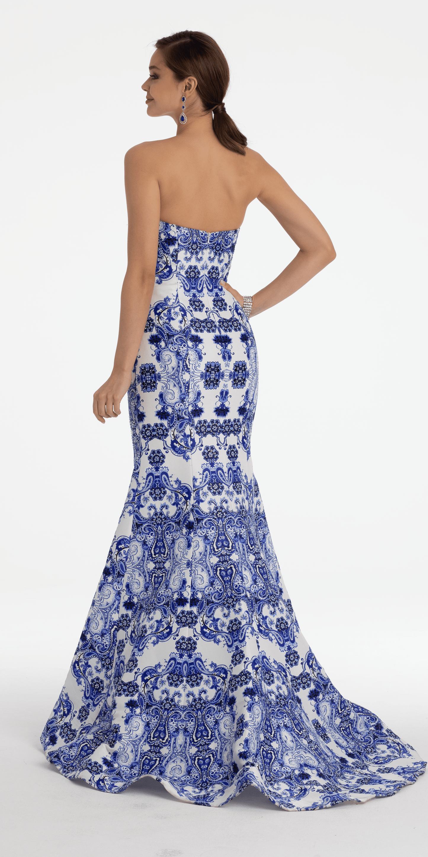blue-multi Size 0 missy Camille La Vie Abstract Paisley Strapless Mikado Mermaid Dress