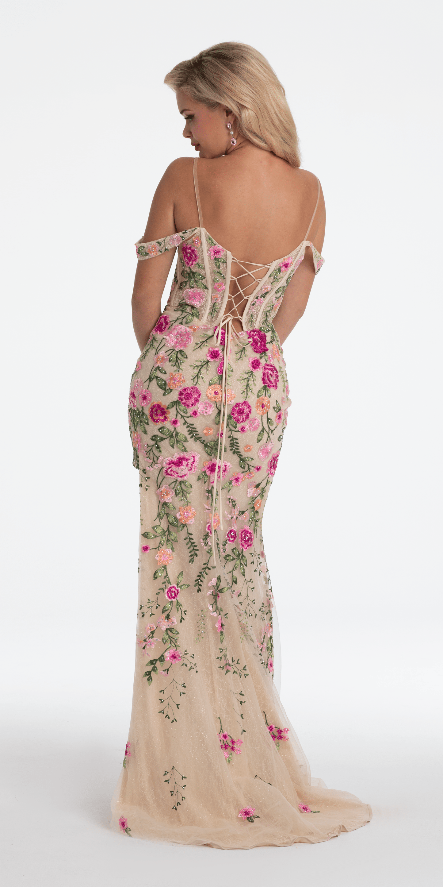 Camille La Vie /Off the Shoulder Floral Embroidered Column Dress /missy /size /0/ fuchsia /alt