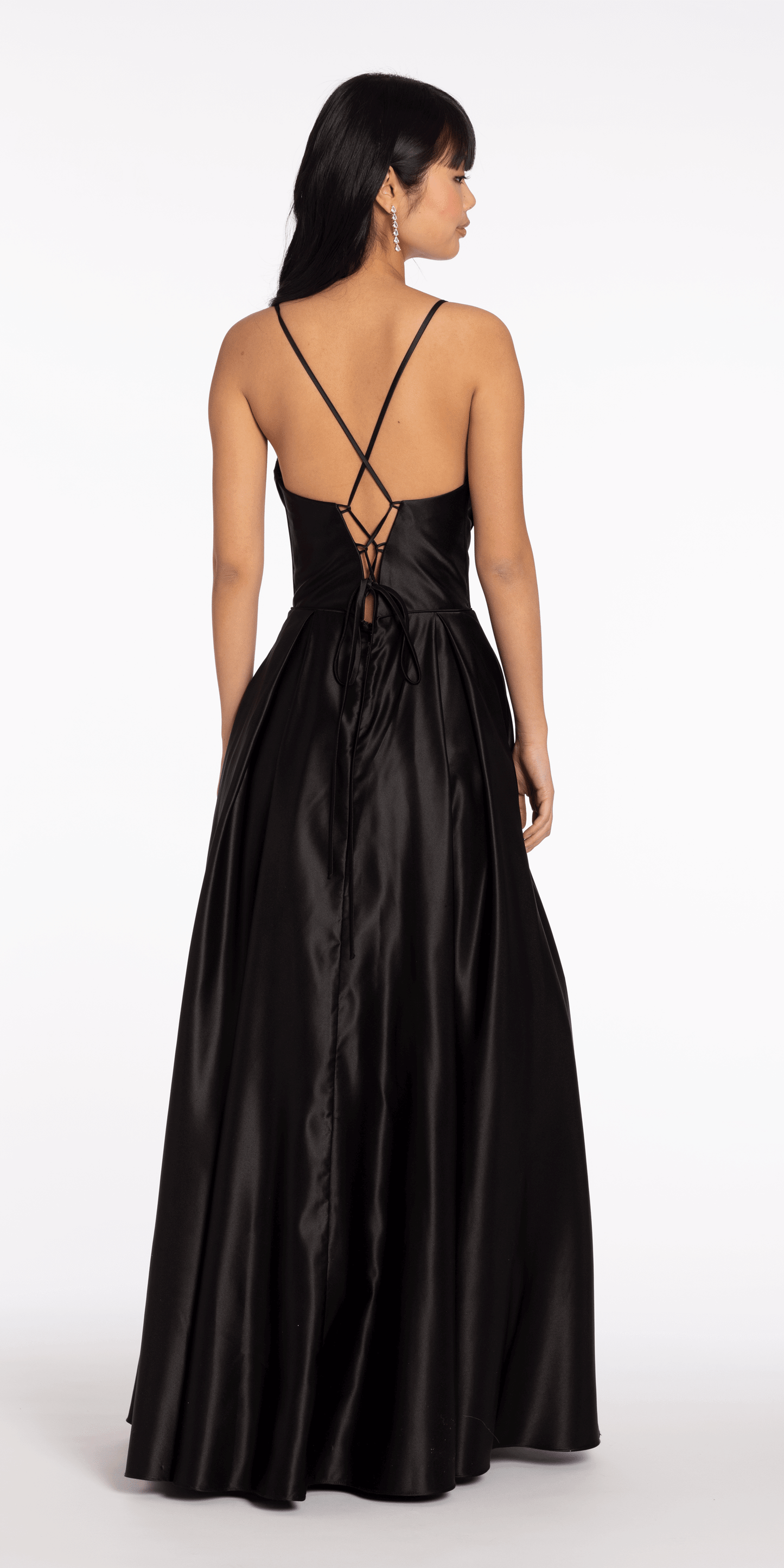 Camille La Vie /Satin Beaded Drape Corset Ballgown with Side Pockets/missy/size/0/black/bac alt
